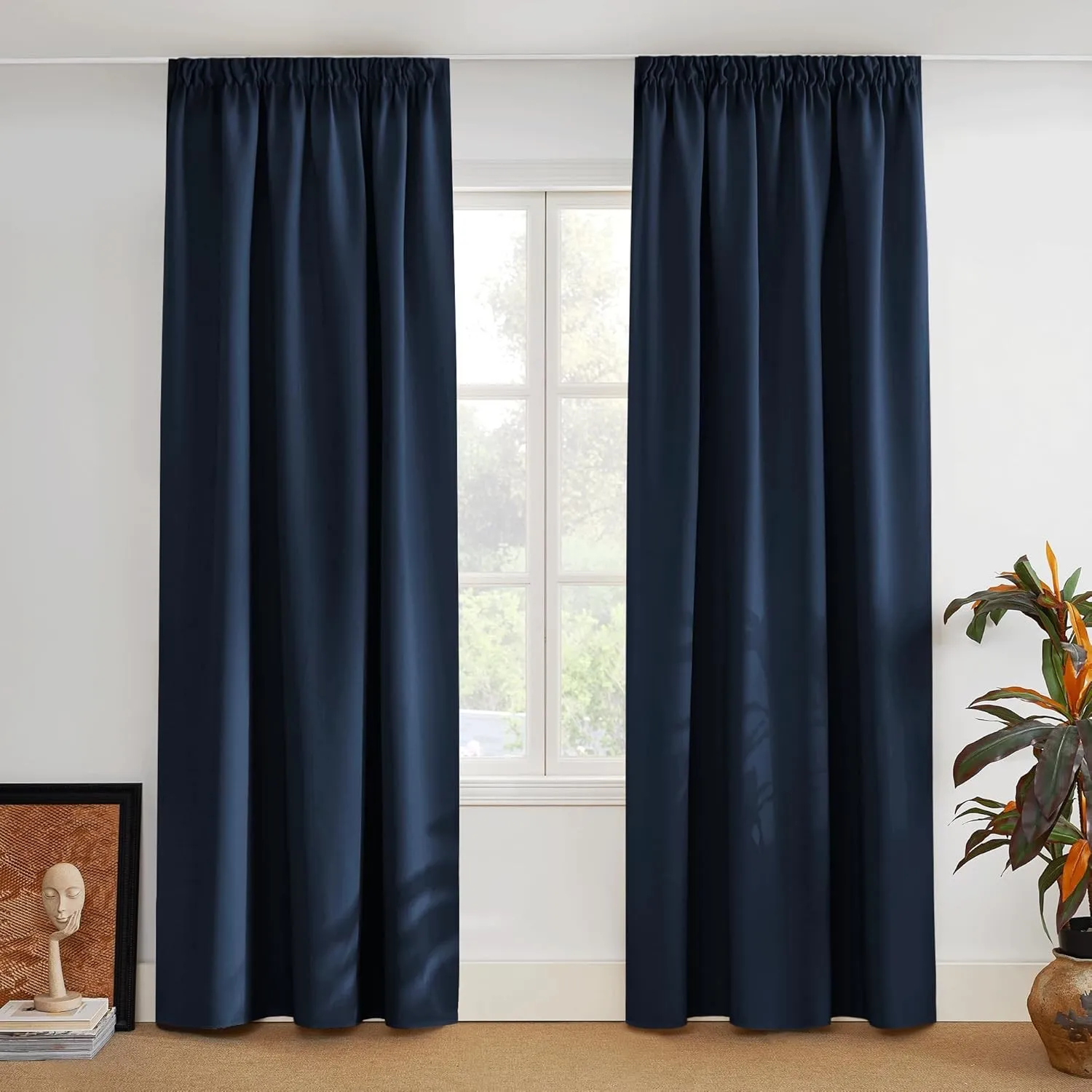 PONY DANCE Verdunklungsvorhänge Kräuselband Schlafzimmer Vorhänge | Dunkelblau, 2er Set, H 245 x B 140 cm, für Schienen…