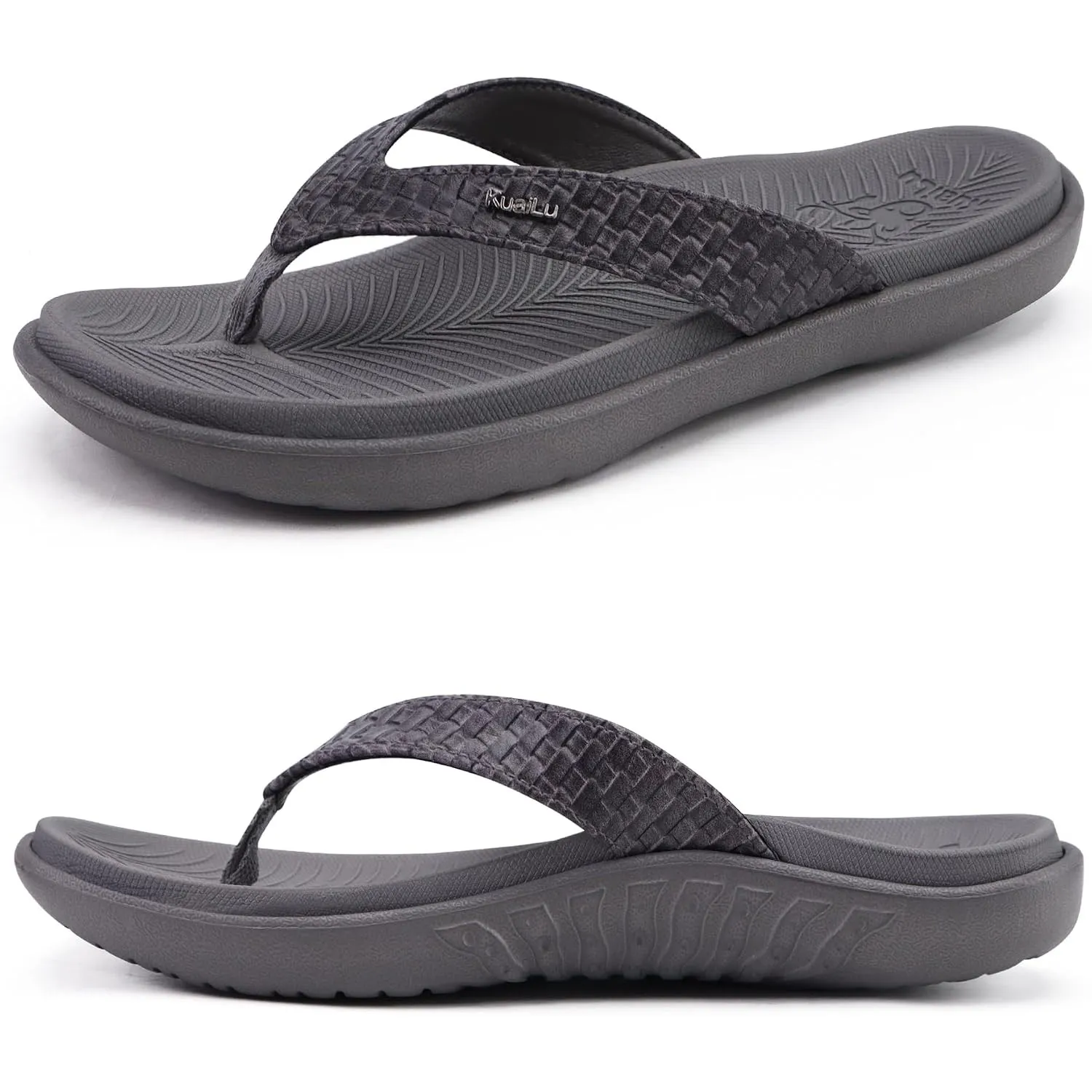 KuaiLu Flip Flops Damen Leder Zehentrenner für Sommer Beach Frauen Bequeme Yoga Mat Tanga Sandalen für Plantar Fasciitis