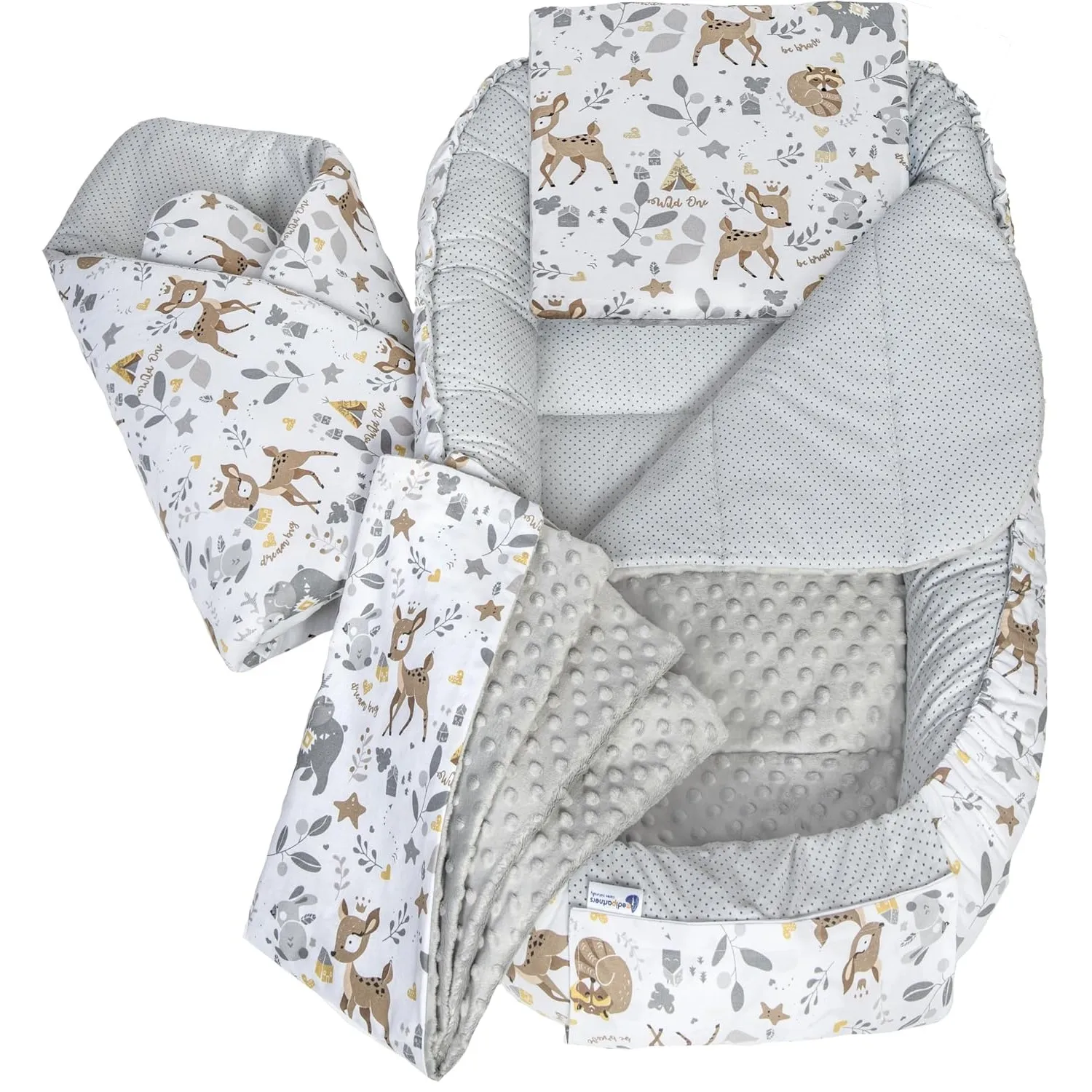 Medi Partners Babynest Nestchen Baby Set für Neugeborene - 100x60x15 Kuschelnest 5 teilig tragbar Nest zweiseitig Babyn…