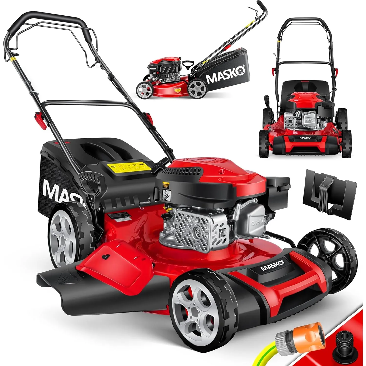 MASKO® Benzin Rasenmäher 5in1 | 51 cm Schnittbreite | 8- fache Schnitthöhenverstellung | 4 Takt OHV Motor 6,0 PS | 65 L…