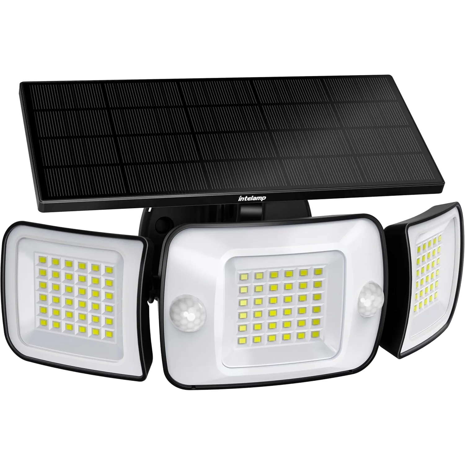INTELAMP Solarlampen für Außen mit Bewegungsmelder LED Solarstrahler | 3 verstellbare Leuchtenköpfe,2 Sensoren 180°,Ein…