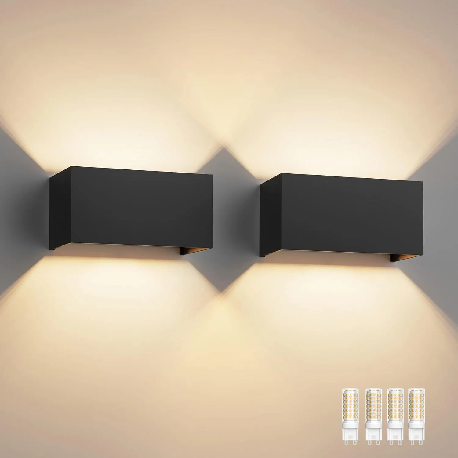 Klighten 2PCS 18W Aussenlampe mit Austauschbarer G9 Lampe 3000K, Schwarz
