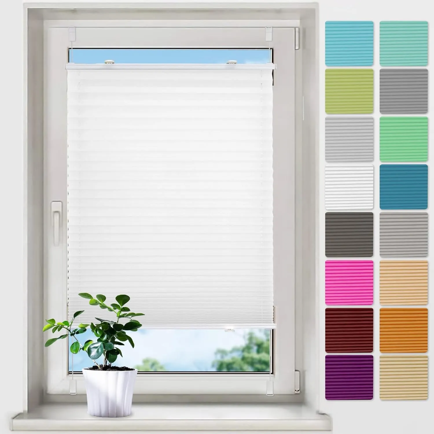 bobodeco Plissee ohne Bohren Plissees Klemmfix - Weiß 65 x 110 cm (BxH) - Easyfix Plisseerollo Jalousie Faltrollo Blick…