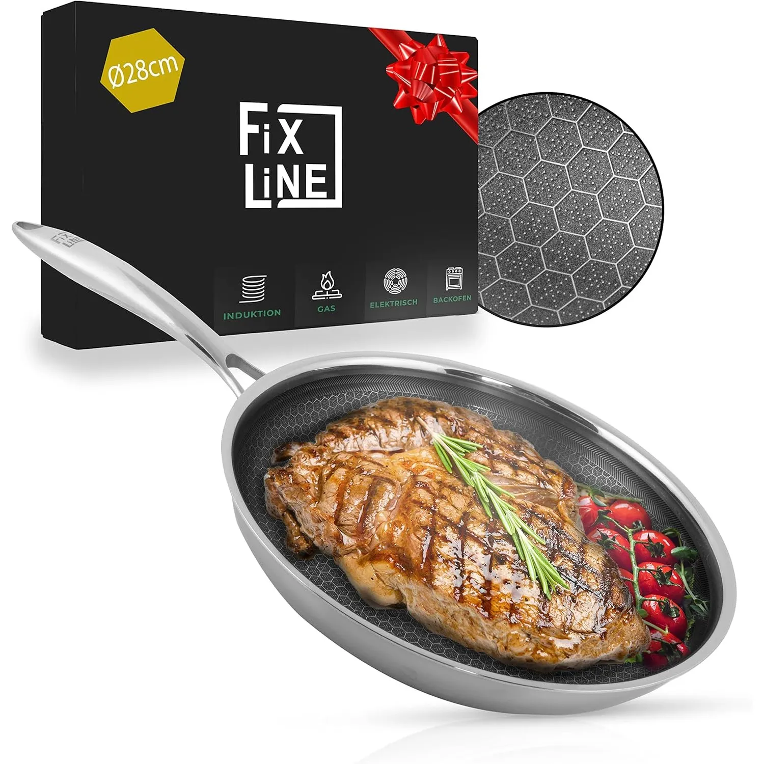 FIXLINE® Wabenpfanne Ø28cm - alle Herdarten inkl. Induktion - Kratzfeste Antihaftbeschichtung ohne PTFE - Backofen bis …