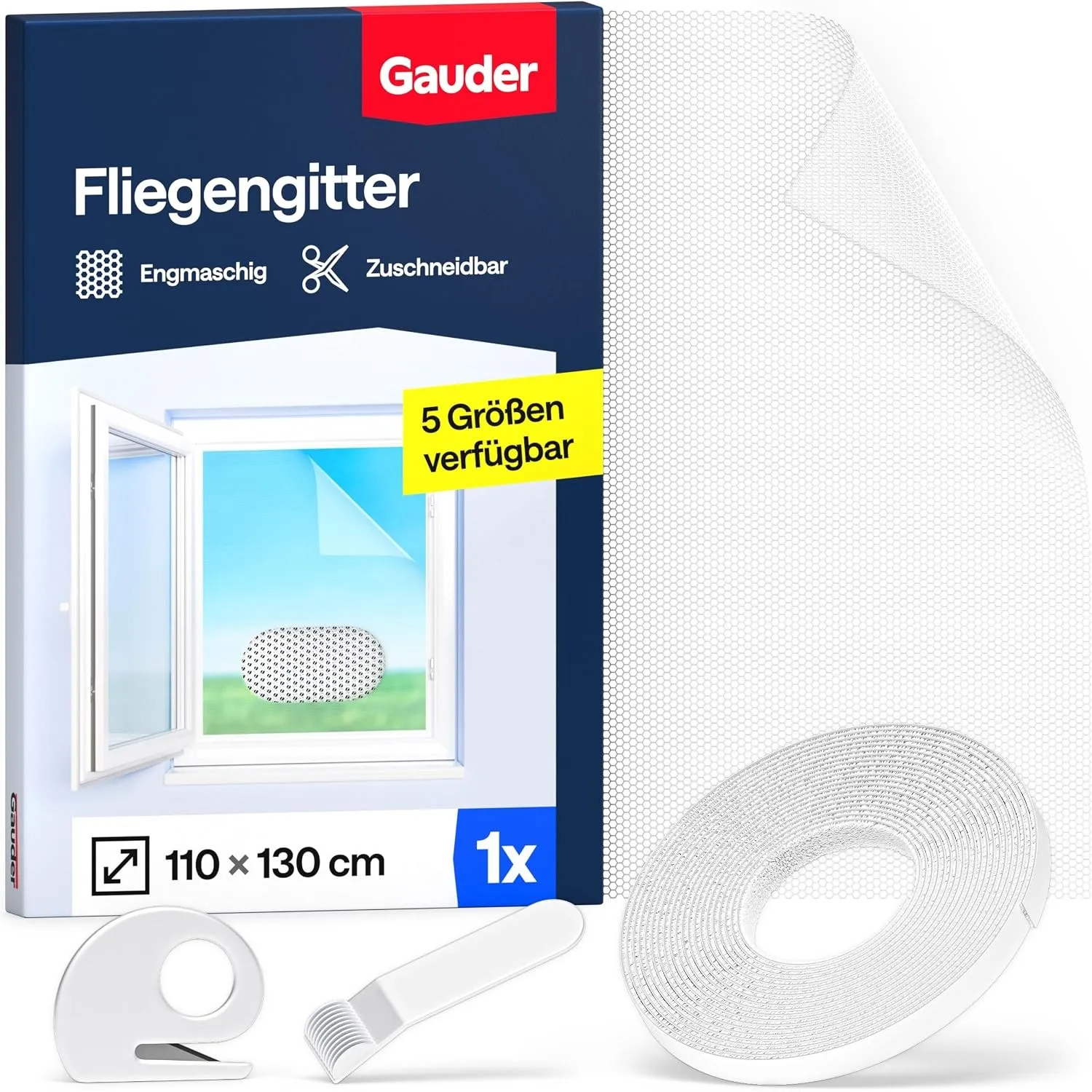 GAUDER Fliegengitter Fenster, Insektenschutz ohne Bohren (110x130cm)