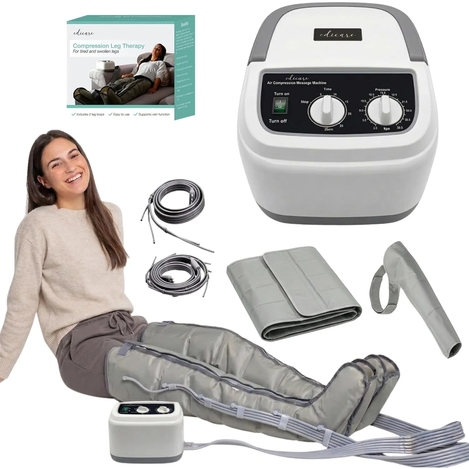 Edicare, Lymphdrainage Gerät, für Beine, Füße, Arme und Unterleib, Massagegerät, Einfaches Einstellbar und Anwendung, 6…