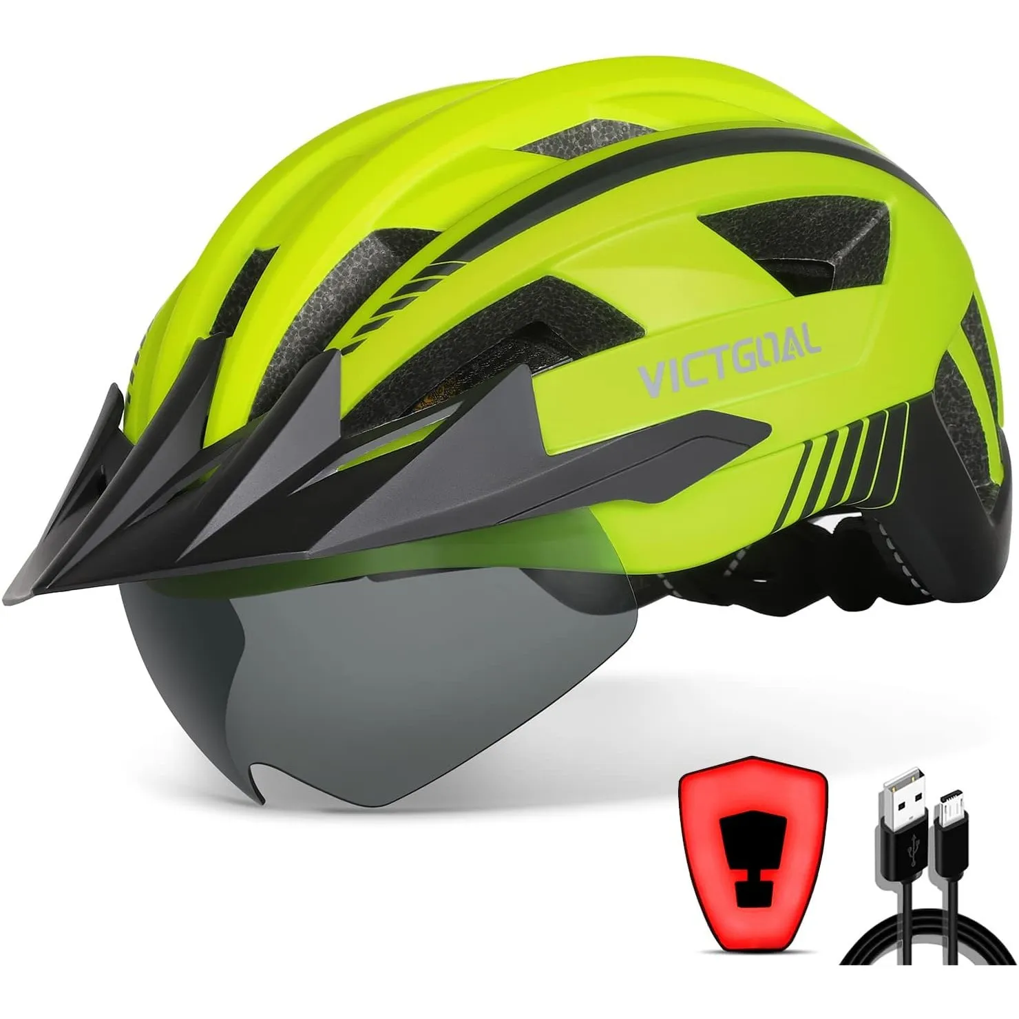 VICTGOAL Fahrradhelm Herren Damen mit Visier, USB Rücklicht, Magnetbrille | Aufladbares Rücklicht, Abnehmbares Visier, …