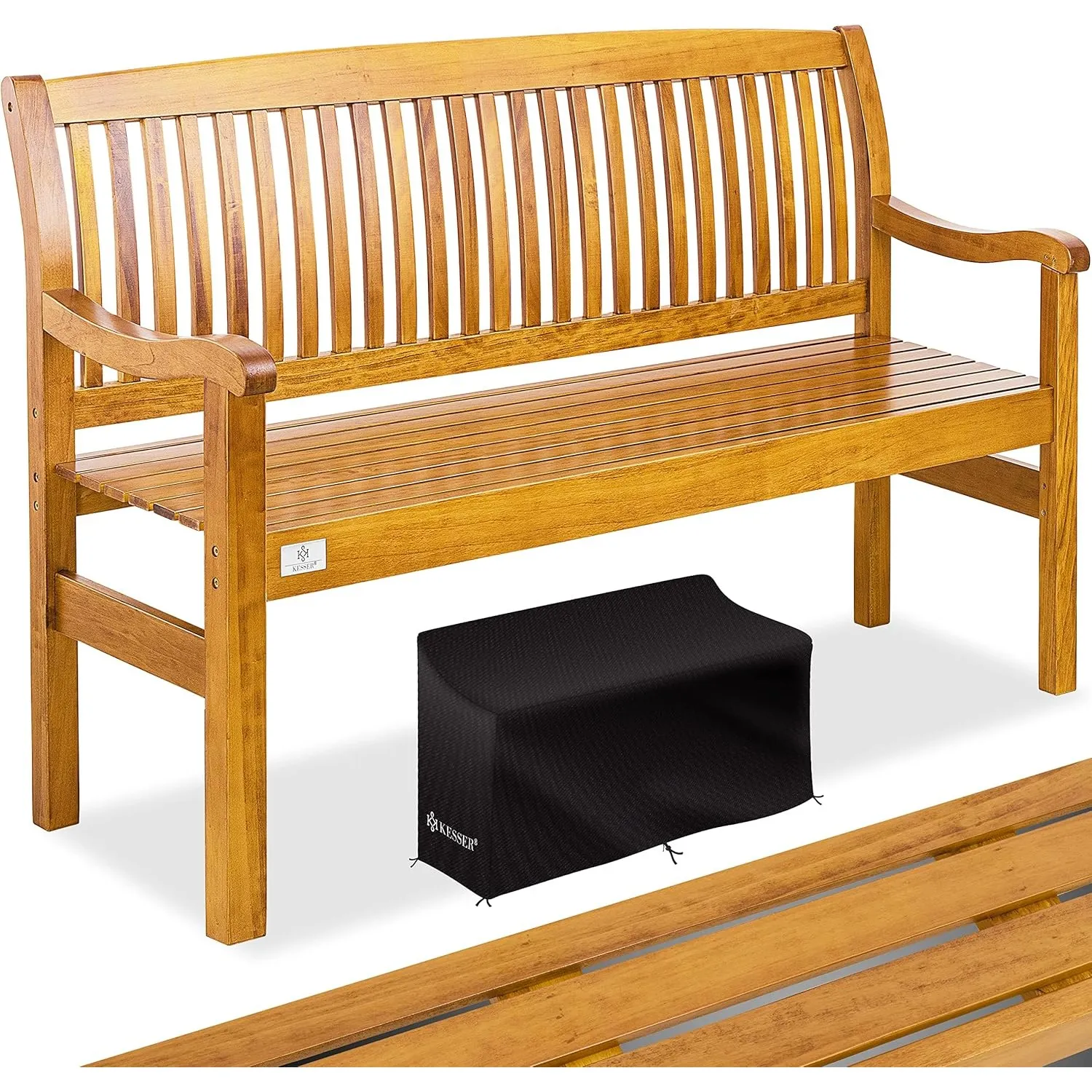 KESSER® Gartenbank Holz Holzbank wetterfest | Für 3 bis 4 Personen | Parkbank aus Massivholz | Sitzbank 320 kg belastba…