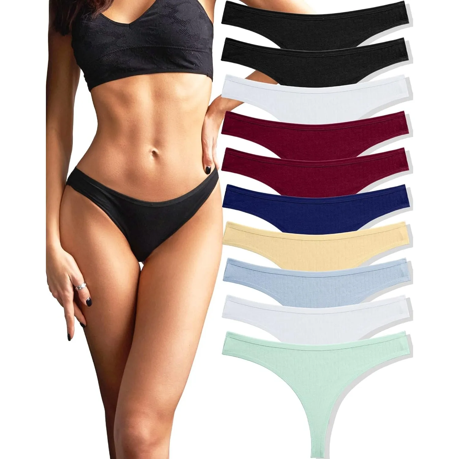 FINETOO 10er Pack Strings Set Tangas Damen Baumwolle Unterhosen Sexy Unterwäsche für Frau Lingerie Sexy for Women Desso…
