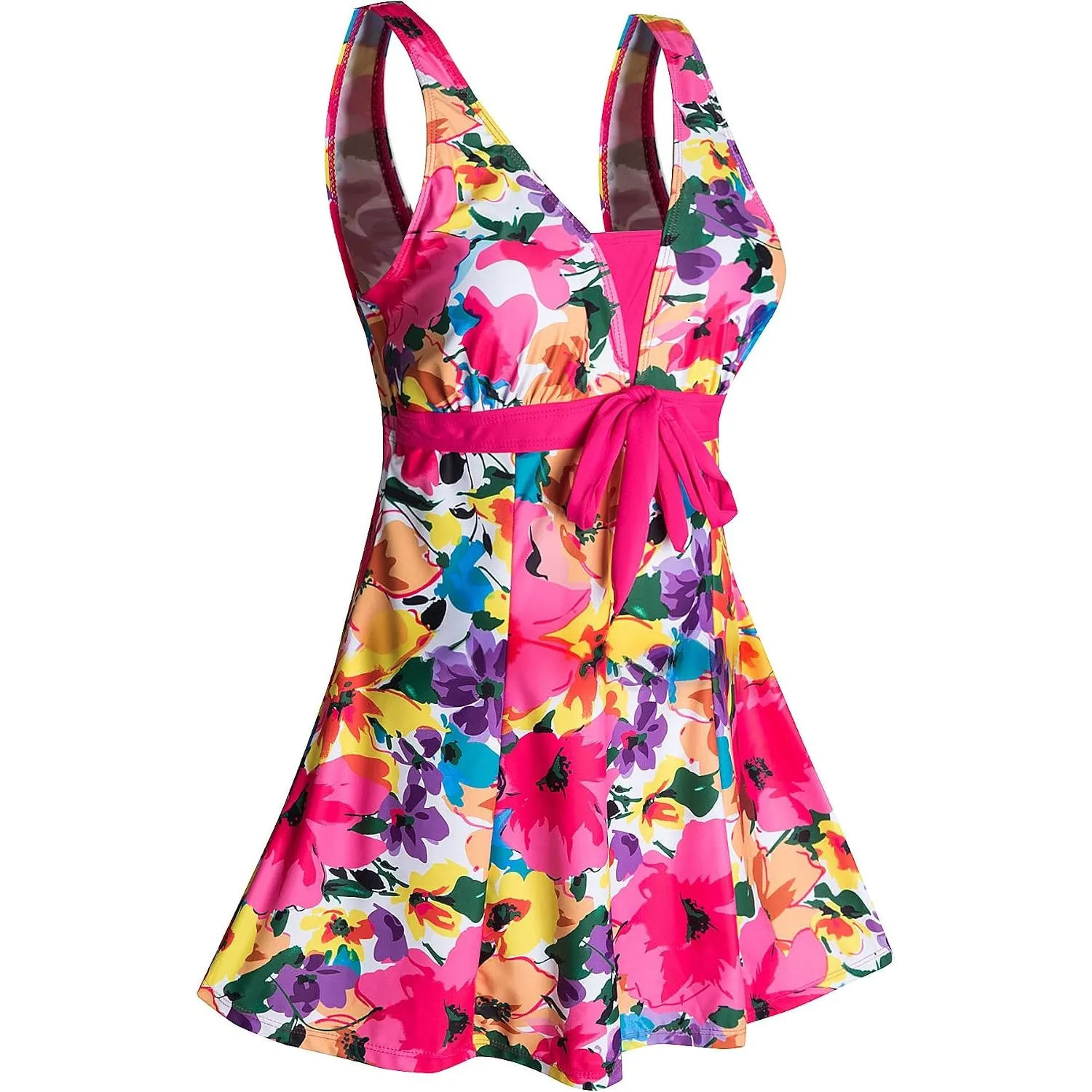 Ecupper Badeanzug Damen Elegant Einteiliger Badeanzug Mit Brustpolster Badeanzugkleid Baderock