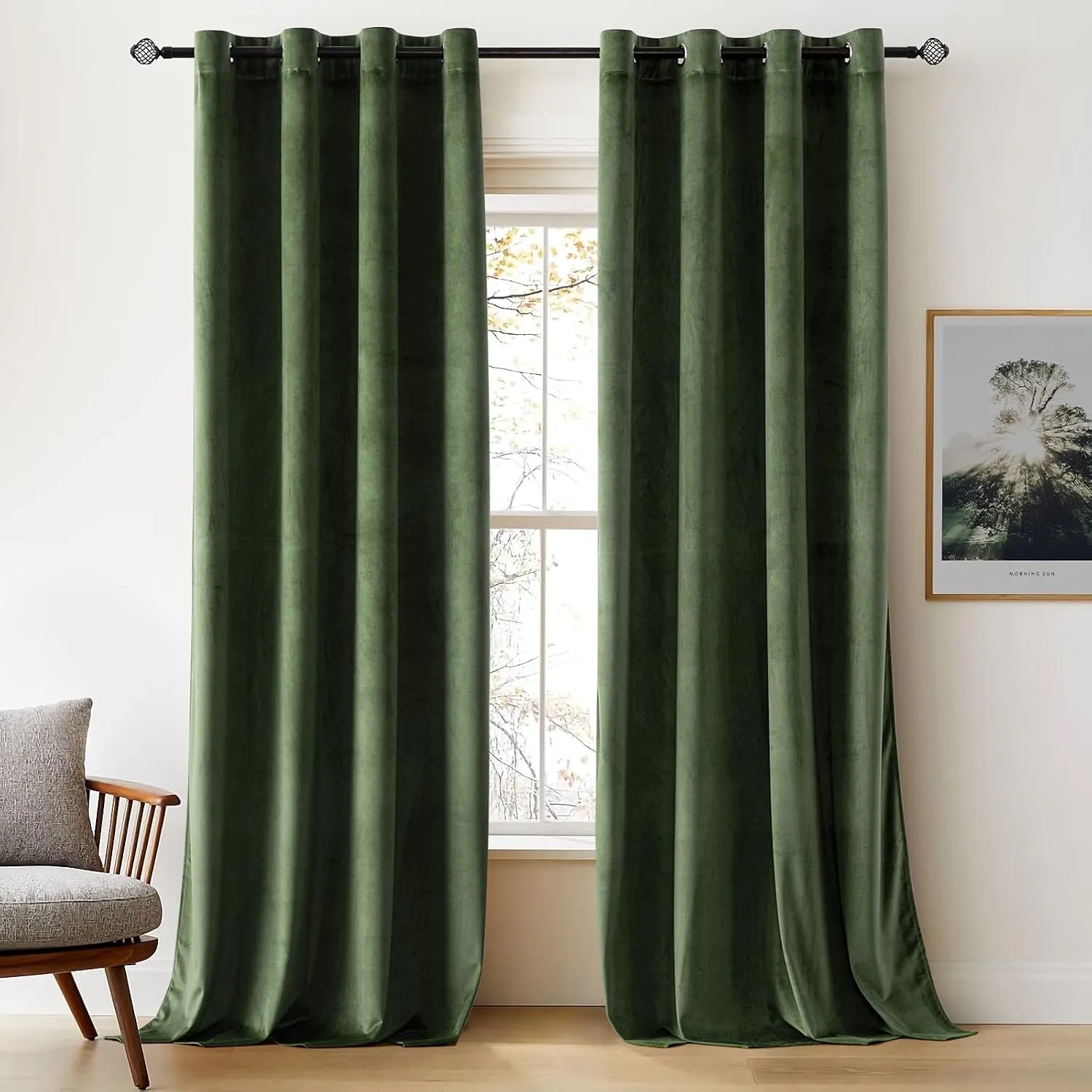 Woaboy Samtvorhänge Grün Verdunkelungsvorhang Gardinen Samt mit Ösen Blickdicht für Wohnzimmer Blackout Curtains Thermo…