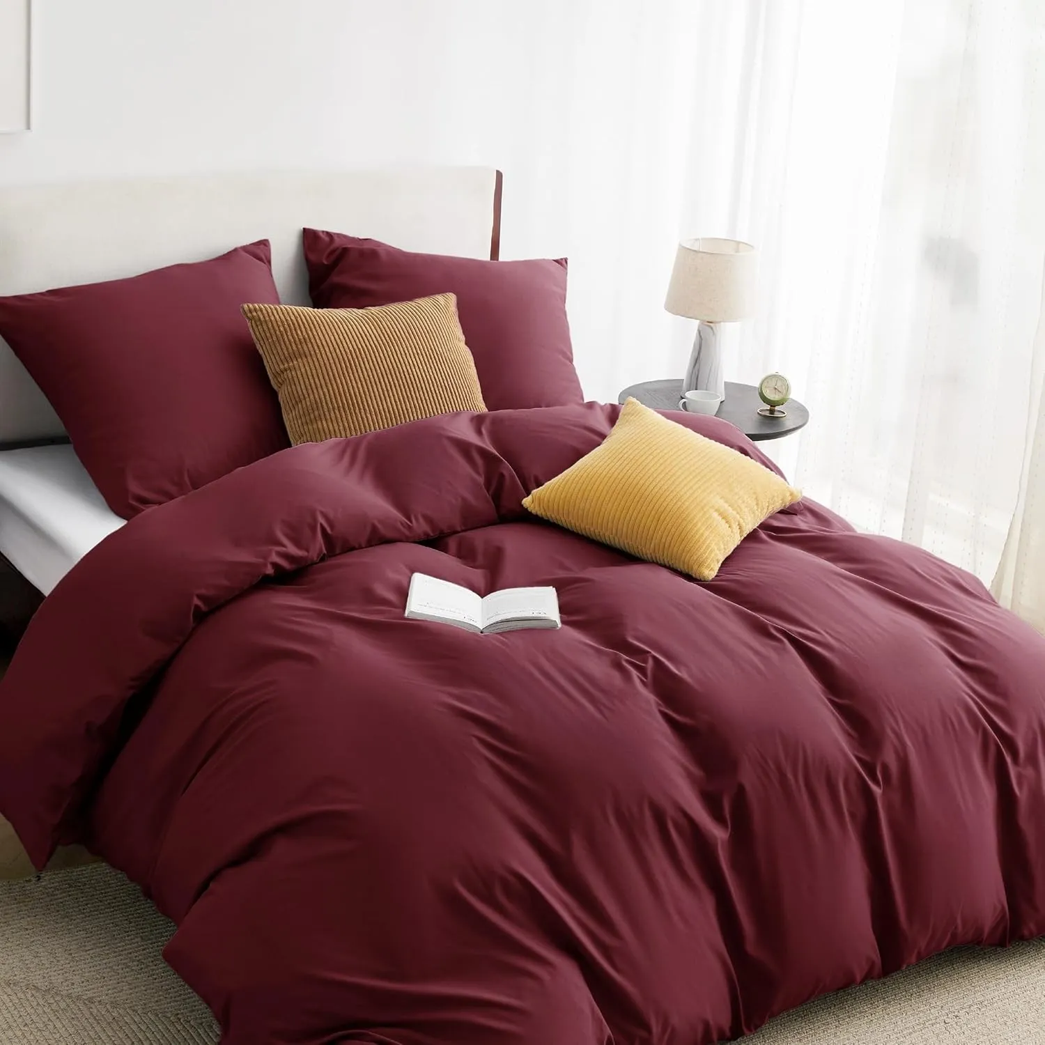 BEDSURE Bettwäsche 220x240 3teilig Weinrot - 1 Bettbezug 240x220 cm + 2 Kissenbezüge 80X80 cm, ÖKO-TEX Bettwäsche-Sets …