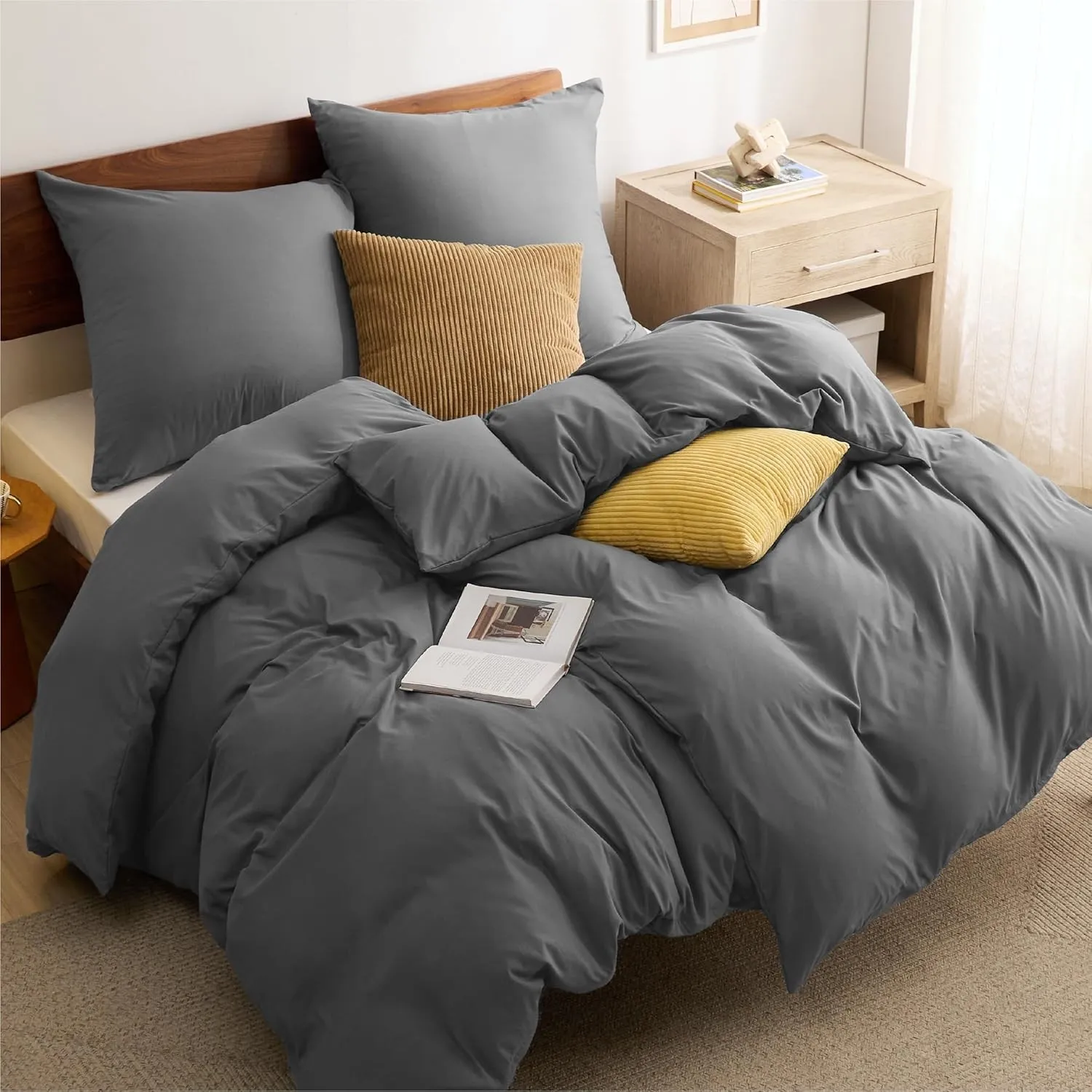 BEDSURE Bettwäsche 220x240 3teilig Anthrazit - 1 Bettbezug 240x220 cm + 2 Kissenbezüge 80X80 cm, ÖKO-TEX Bettwäsche-Set…