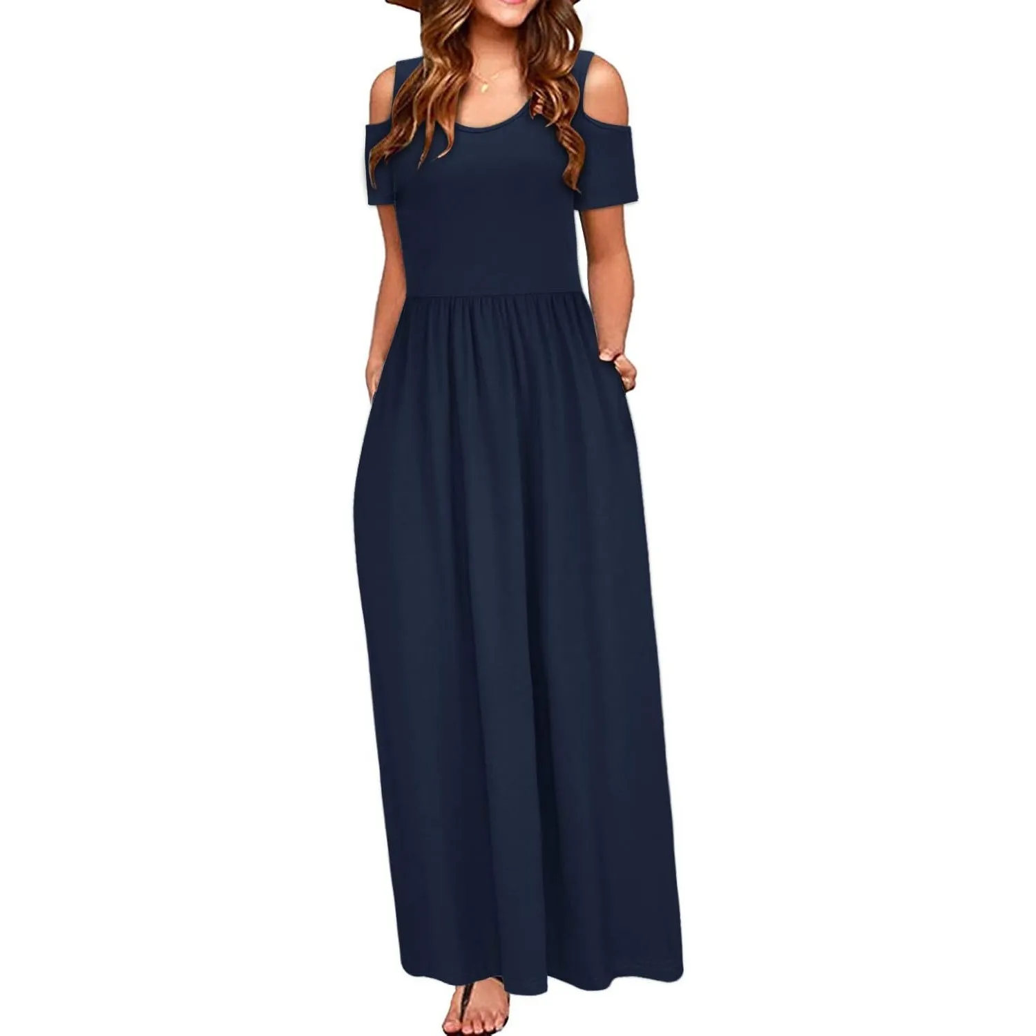 STYLEWORD Sommerkleid Damen Lang Kurzarm Maxikleid Blumen Kleider mit Taschen