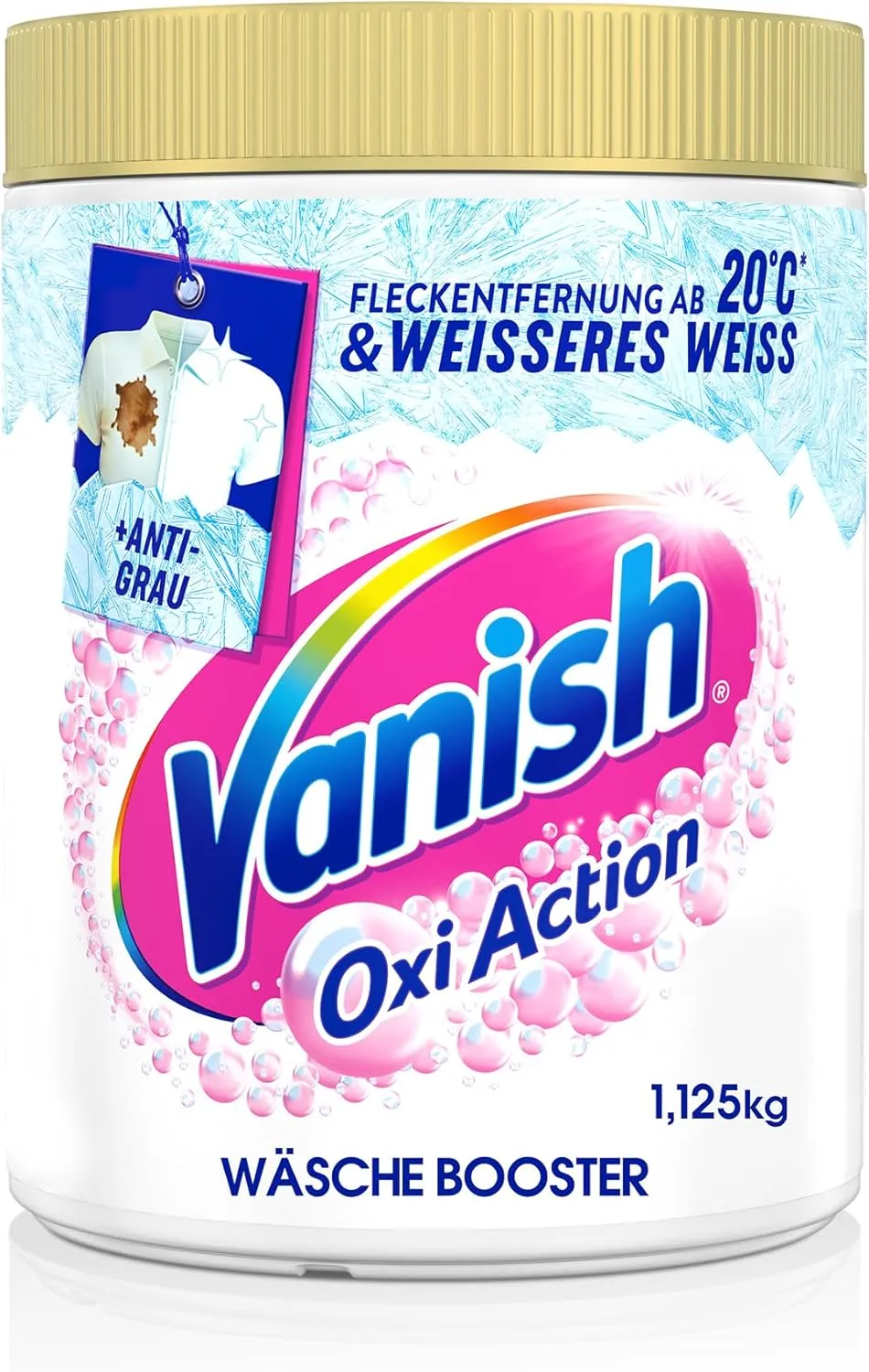 Vanish Oxi Action Powerweiss Pulver – 1 x 1,125 kg – Fleckenentferner und Wäsche-Booster Pulver ohne Chlor – Für weiße …