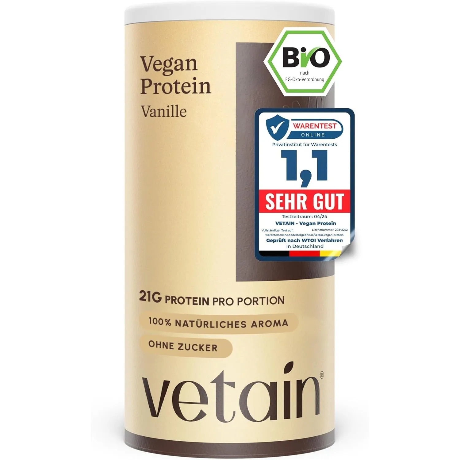 VETAIN Veganes Proteinpulver Vanille - 21g Eiweiß - 100% Bio & fermentiert