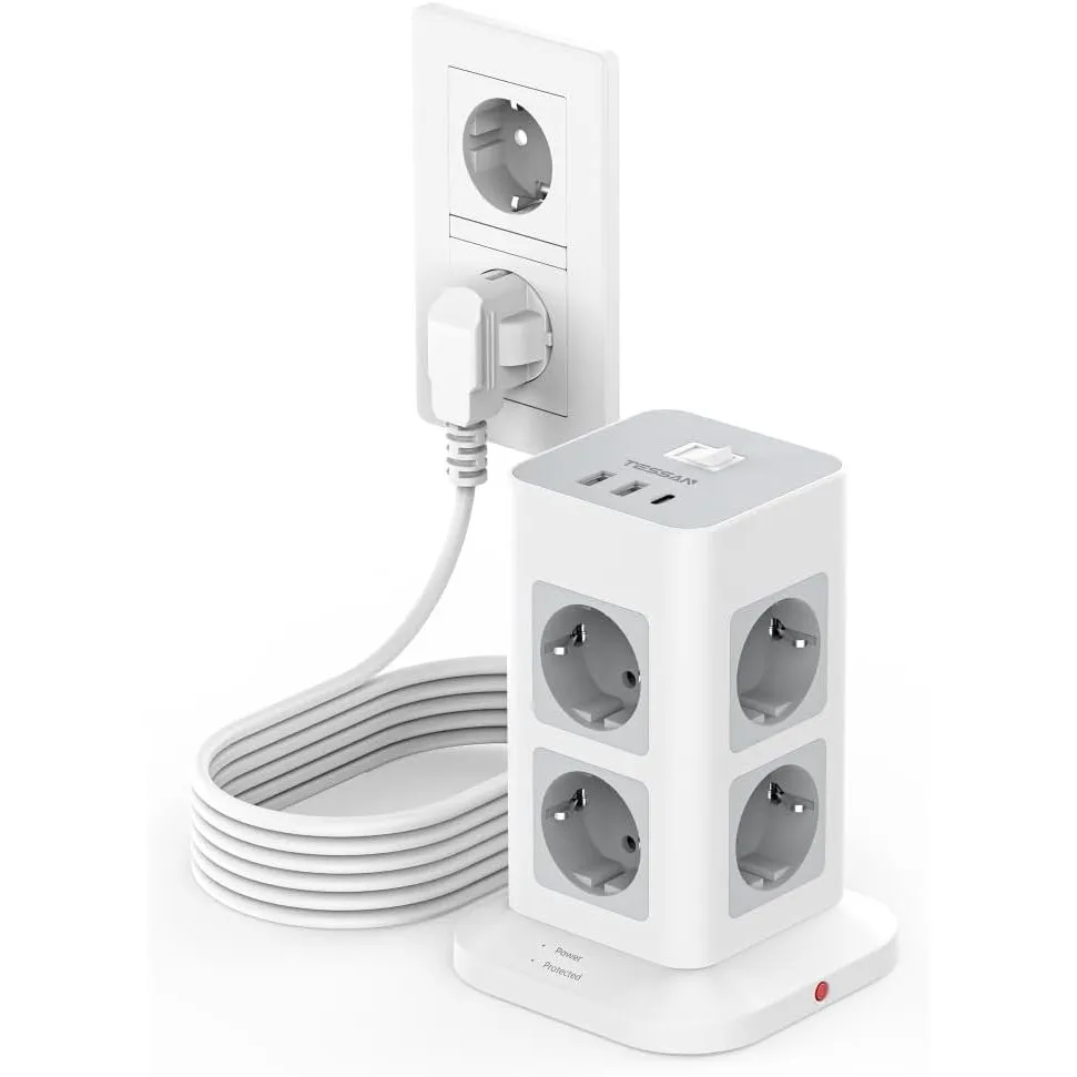 TESSAN 8 Fach Mehrfachsteckdose mit USB C, Verlängerungskabel 5M, Grau