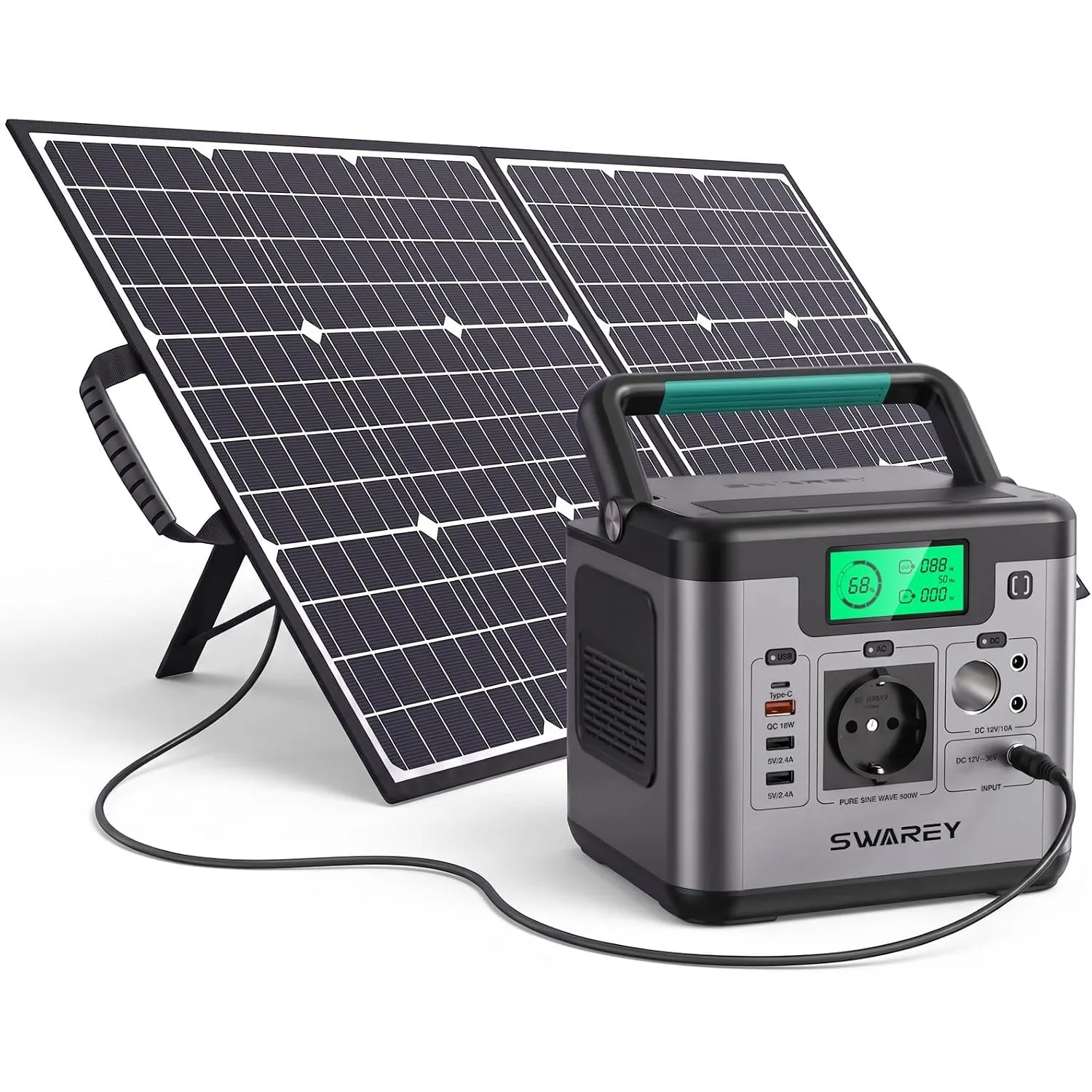 Powerstation 518Wh mit 100W Solarpanel, 500W(1000W Spitze) AC