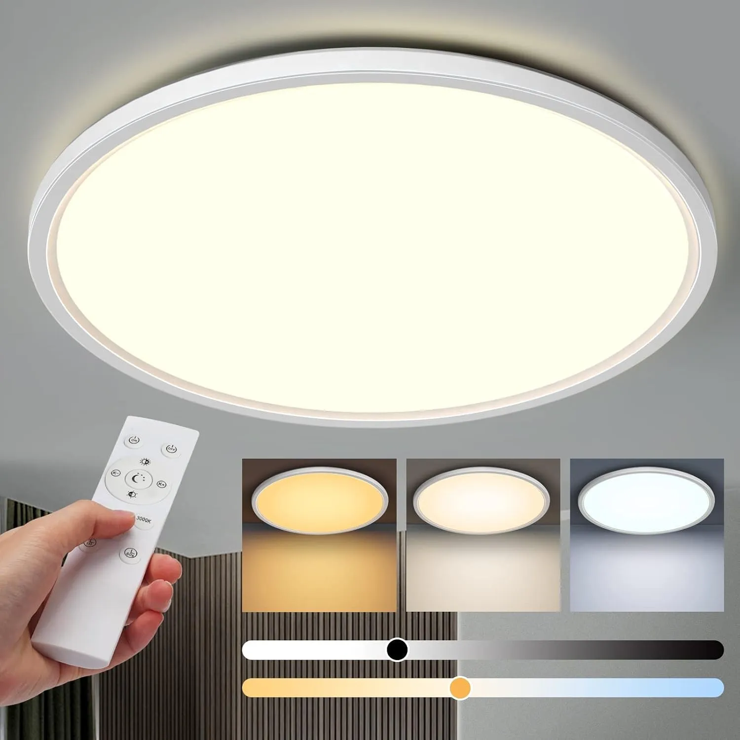 Aisutha LED Deckenleuchte, 24W 2800LM Deckenlampe mit Fernbedienung -Ø30cm | 3000K-6500K, IP54 Schutzart , Energiespare…