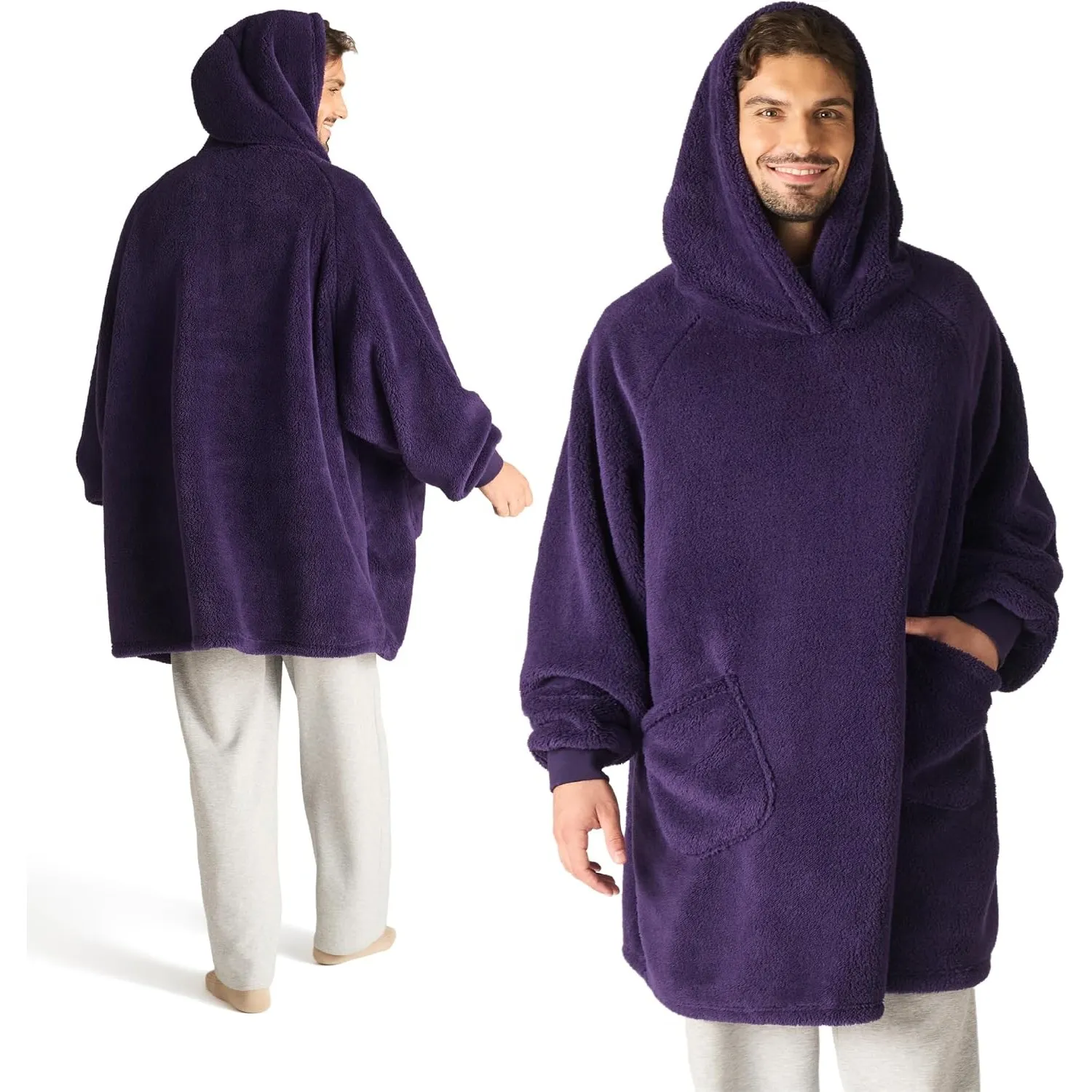 BEDSURE Hoodie Decke mit Ärmeln Geschenke Grau - 107x90cm