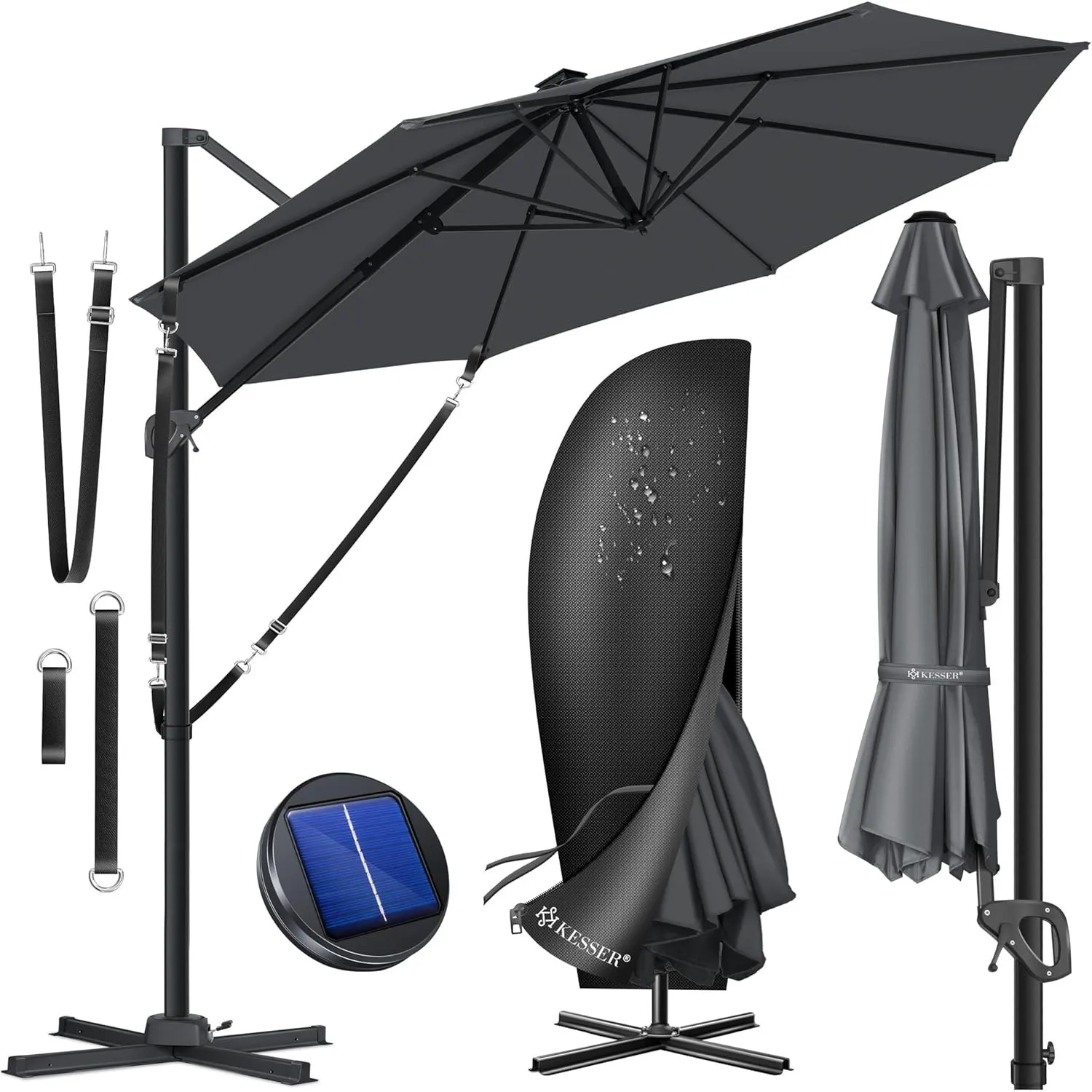 KESSER® Sonnenschirm Ampelschirm SUN Rund XL Ø330 cm Inkl. Abdeckung, 7-Fach Verstellbar Drehbar Neigbar Kippbar Groß 3…