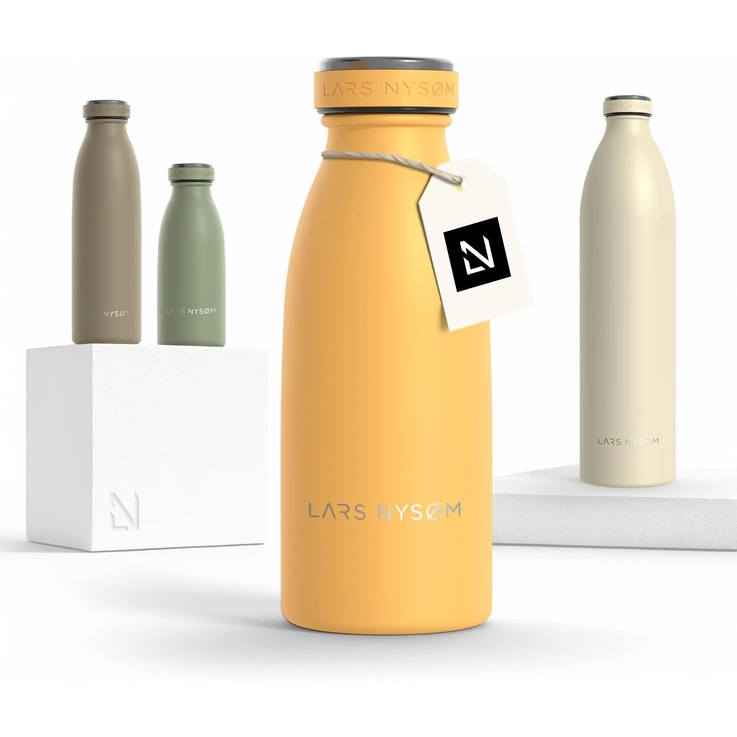 LARS NYSØM Edelstahl Trinkflasche 350ml, 500ml, 750ml, 1L, 1 5 liter | Thermosflasche Kohlensäure geeignet | Auslaufsic…