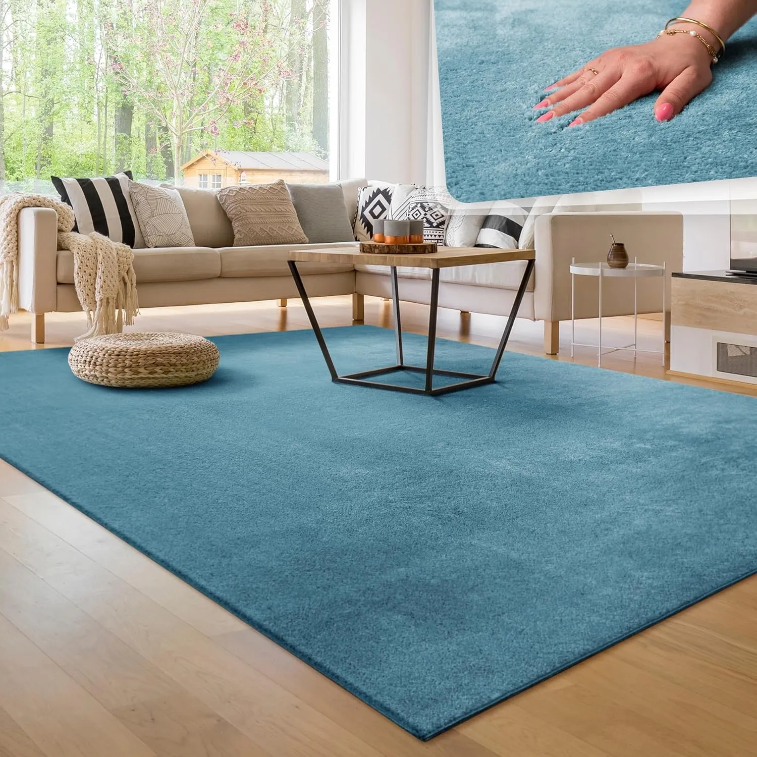 Paco Home Moderner Kuscheliger Wohnzimmer Teppich Kurzflor waschbar flauschig Weich Einfarbig Felloptik zeitlos stilvol…