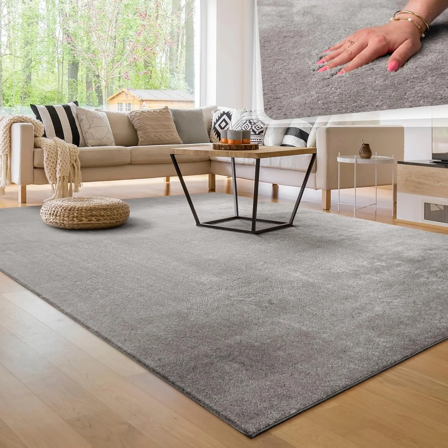 Paco Home Moderner Kuscheliger Wohnzimmer Teppich Kurzflor waschbar flauschig Weich Einfarbig Felloptik zeitlos stilvol…