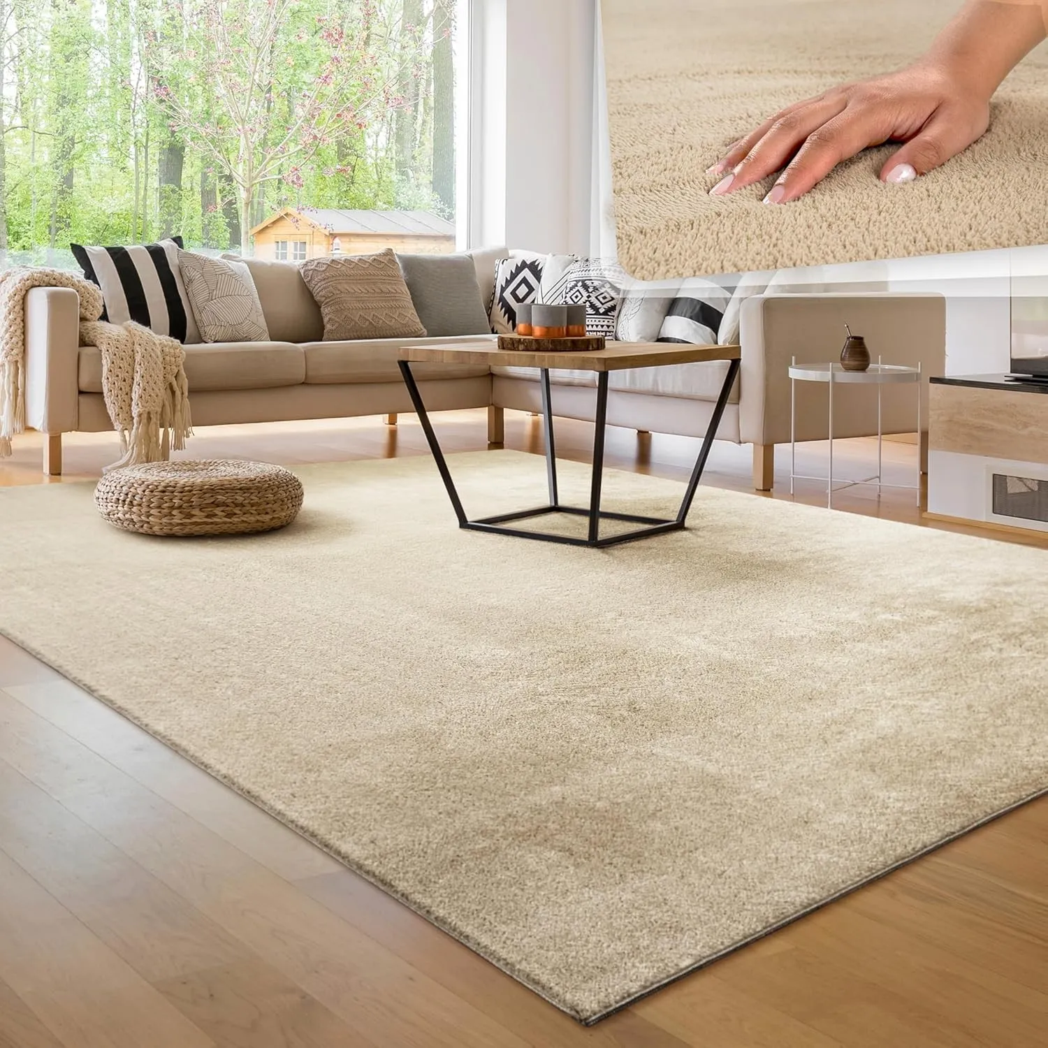 Paco Home Moderner Kuscheliger Wohnzimmer Teppich Kurzflor waschbar flauschig Weich Einfarbig Felloptik zeitlos stilvol…