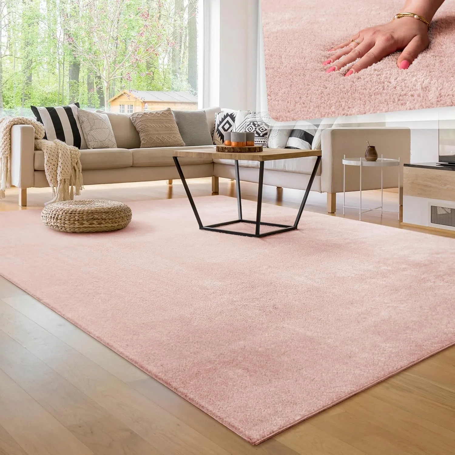 Paco Home Moderner Kuscheliger Wohnzimmer Teppich Kurzflor waschbar flauschig Weich Einfarbig Felloptik zeitlos stilvol…