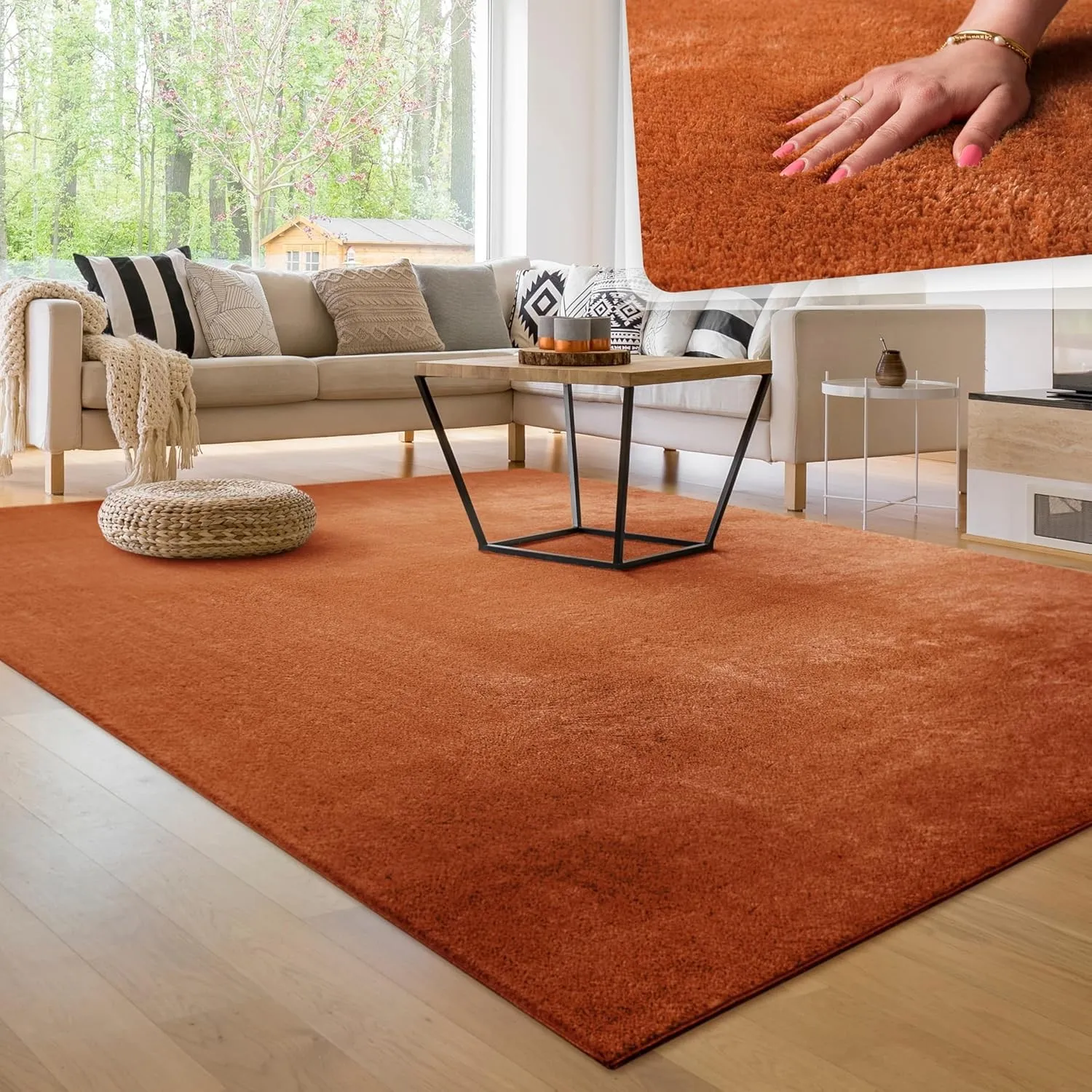 Paco Home Moderner Kuscheliger Wohnzimmer Teppich Kurzflor waschbar flauschig Weich Einfarbig Felloptik zeitlos stilvol…
