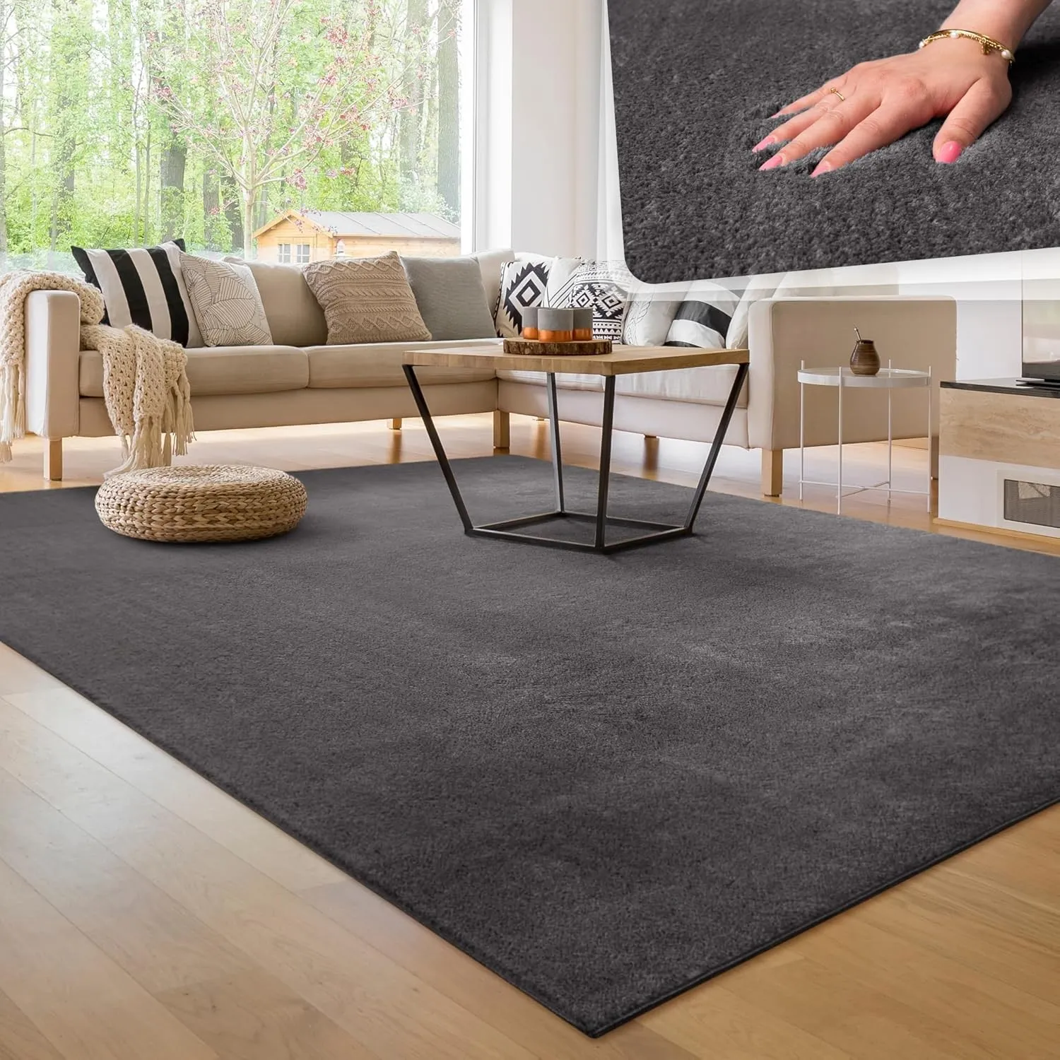 Paco Home Moderner Kuscheliger Wohnzimmer Teppich Kurzflor waschbar flauschig Weich Einfarbig Felloptik zeitlos stilvol…
