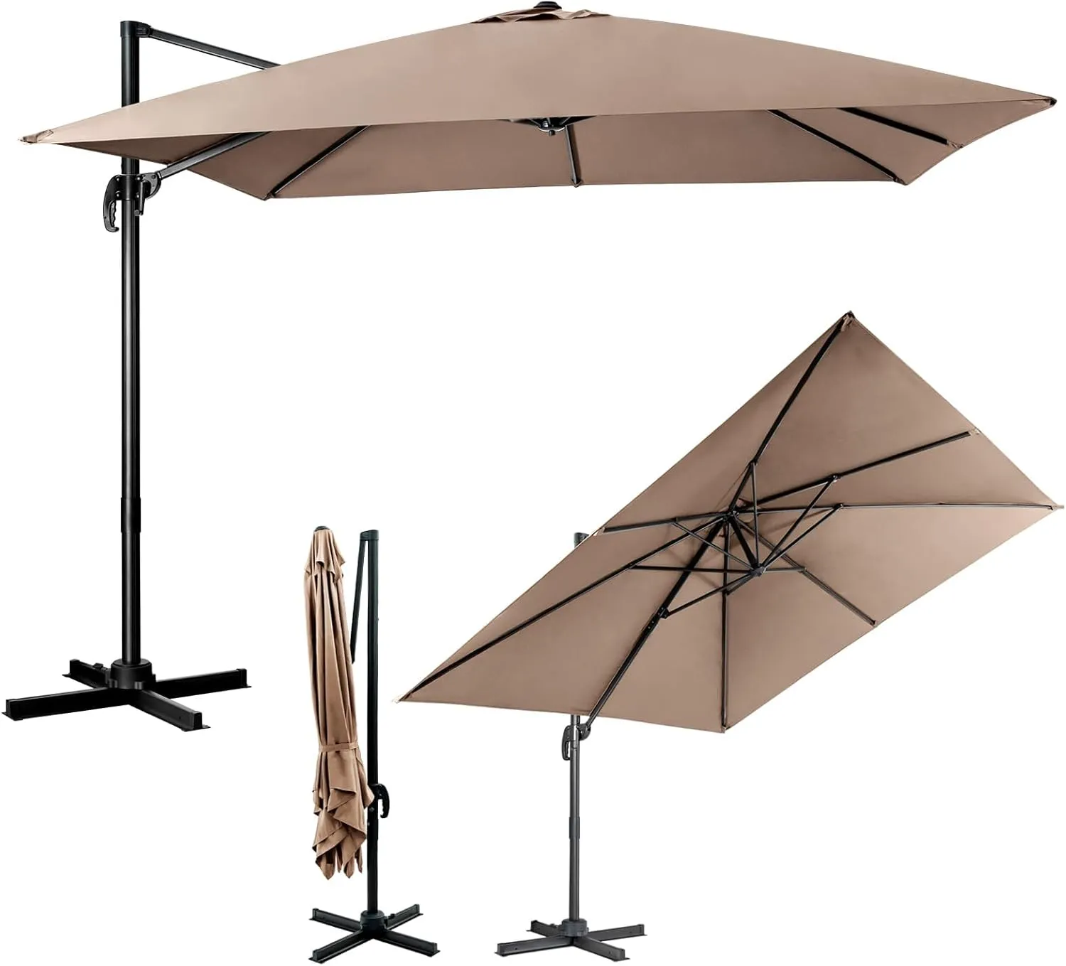 COSTWAY Sonnenschirm 300 x 300 cm quadratisch, Ampelschirm mit Kurbel, Gartenschirm neigbar, 360° drehbar, großer Terra…