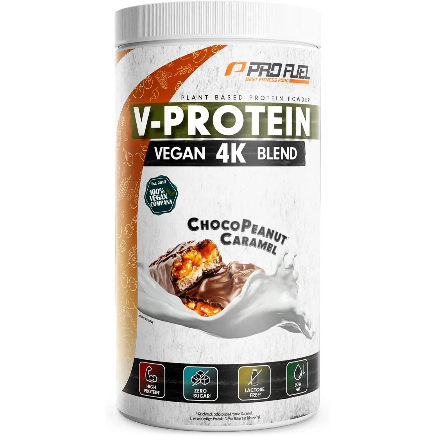 Vegan Protein Pulver CHOCO PEANUT CARAMEL 750g – V-PROTEIN 4K Blend - Unglaublich lecker & cremig - Aus Sonnenblumen, S…