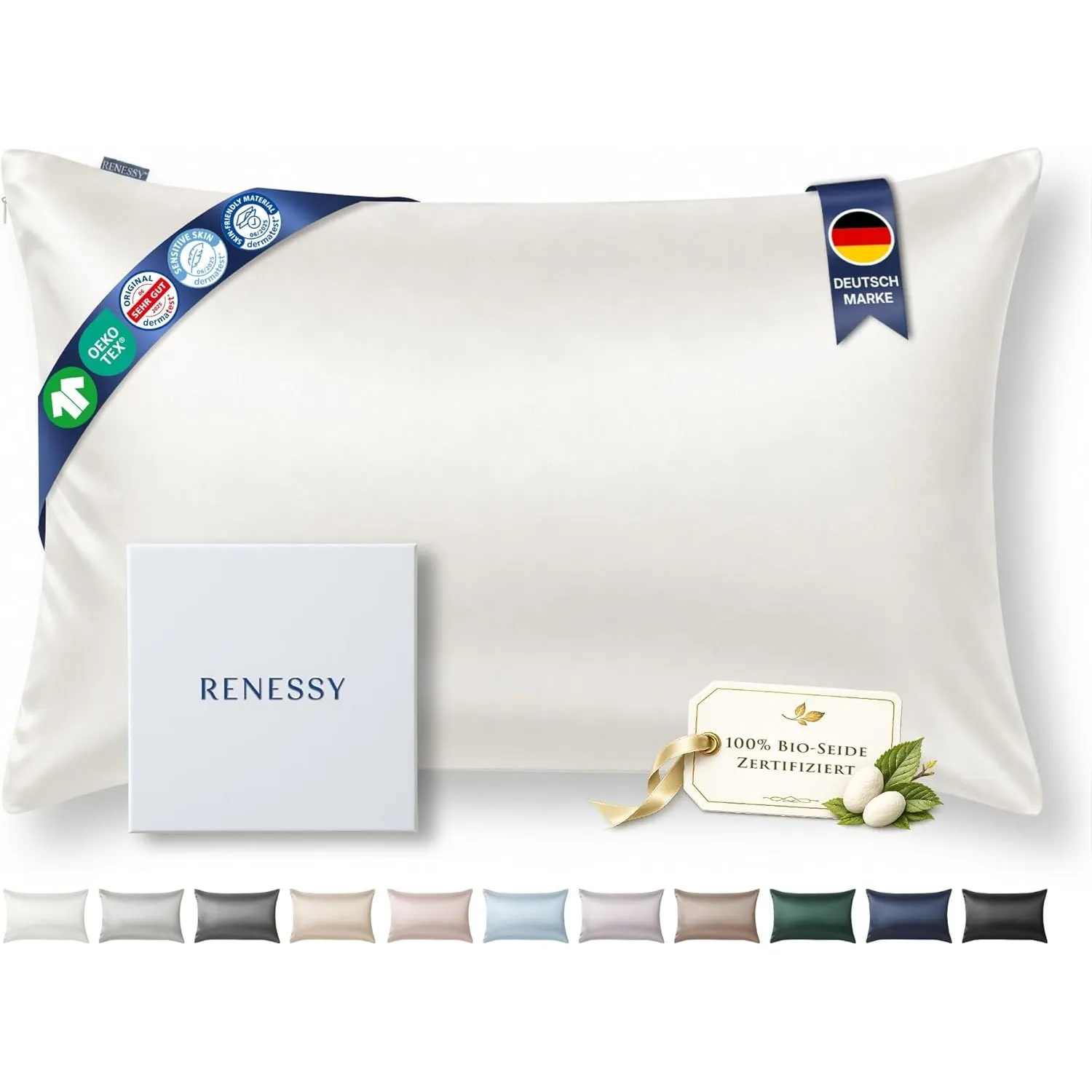 Kissenbezug aus 100% Bio-Seide 50x70 cm - 22 Momme Maulbeerseide, Güteklasse 6A, Oeko-Tex zert. in Deutschland - Luxus …