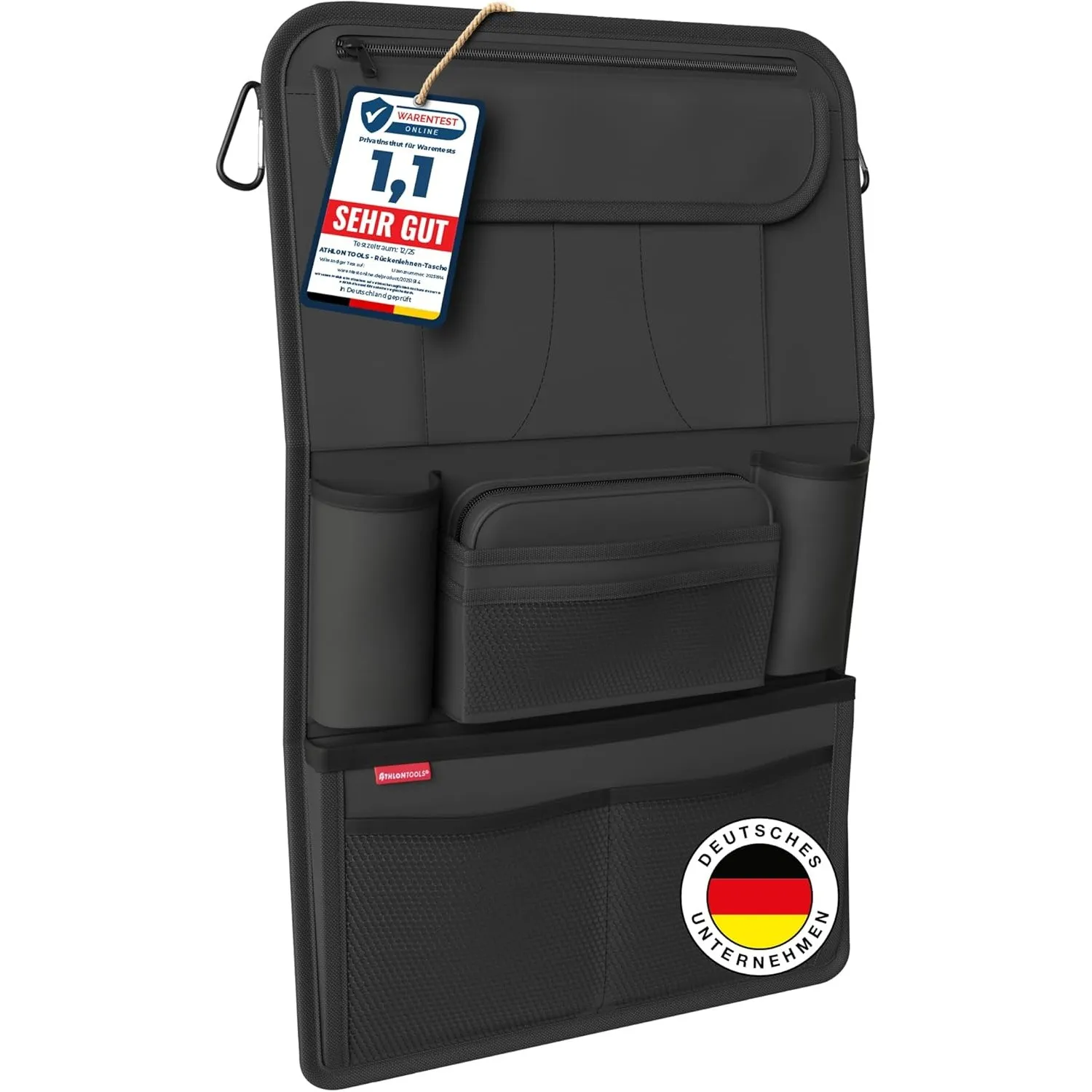 ATHLON TOOLS Der stabilste Autositz-Organizer - mit verstärkter Rückwand - Lebensmittelecht - mit integriertem Tablet-H…