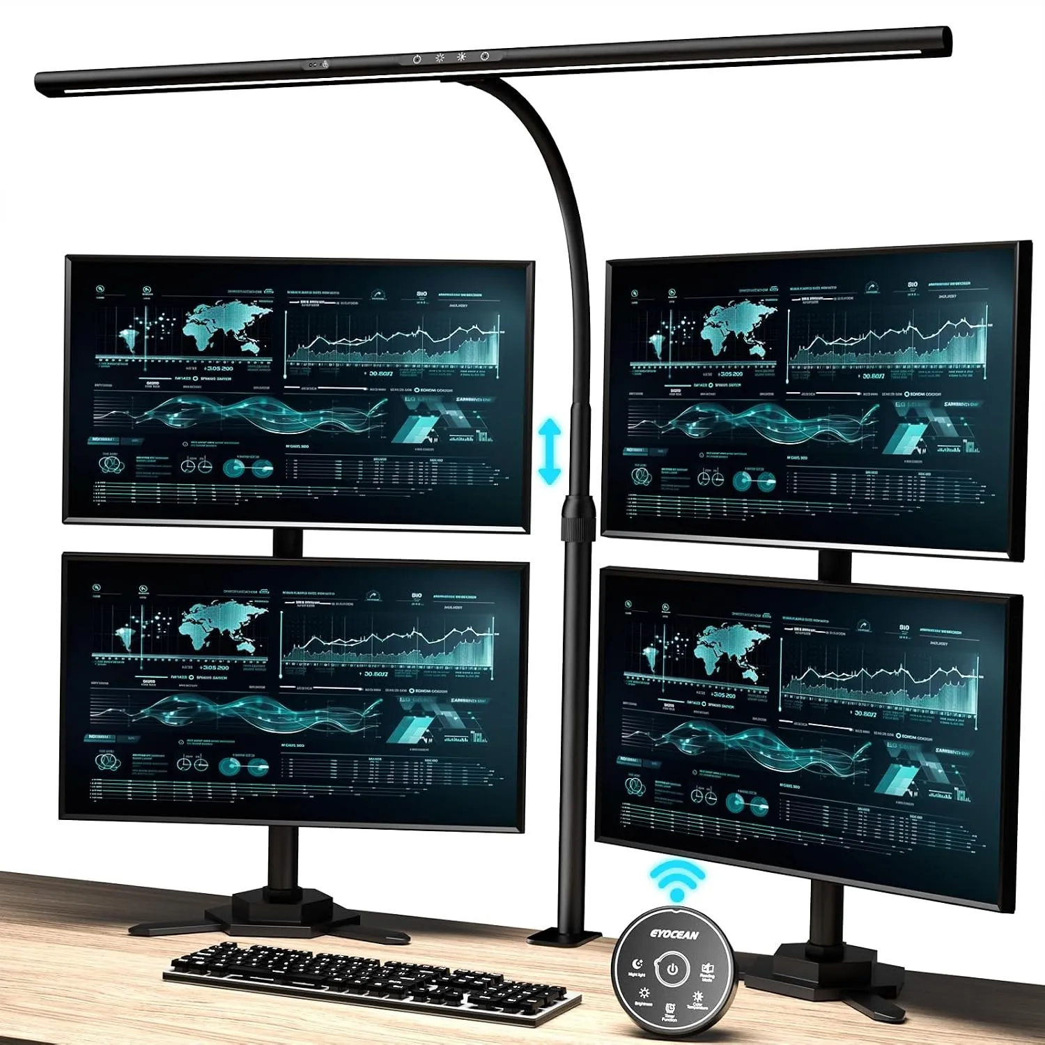 EYOCEAN Schreibtischlampe LED, 24W 80CM Tischlampe mit Gestensteuerung, Dimmbare Tageslichtlampe Augenschutz Monitor La…