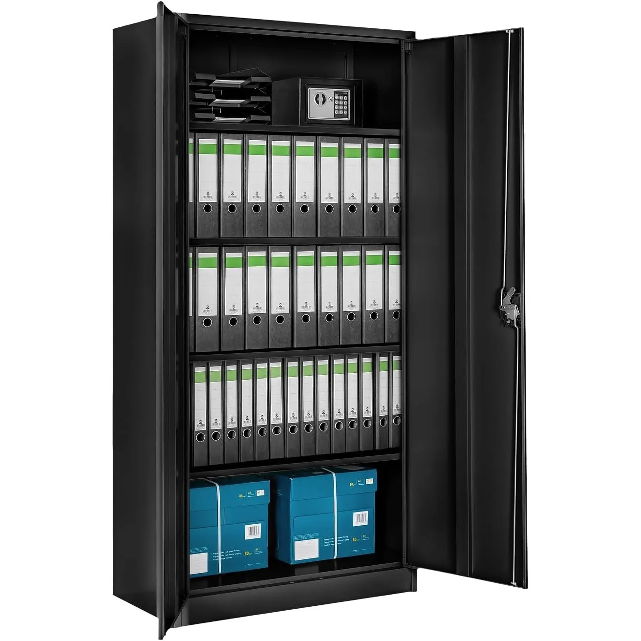 tectake® Aktenschrank, Büroschrank abschließbar, Mehrzweckschrank aus Stahl, Allzweckschrank mit 2 Türen, inkl. 3 höhen…
