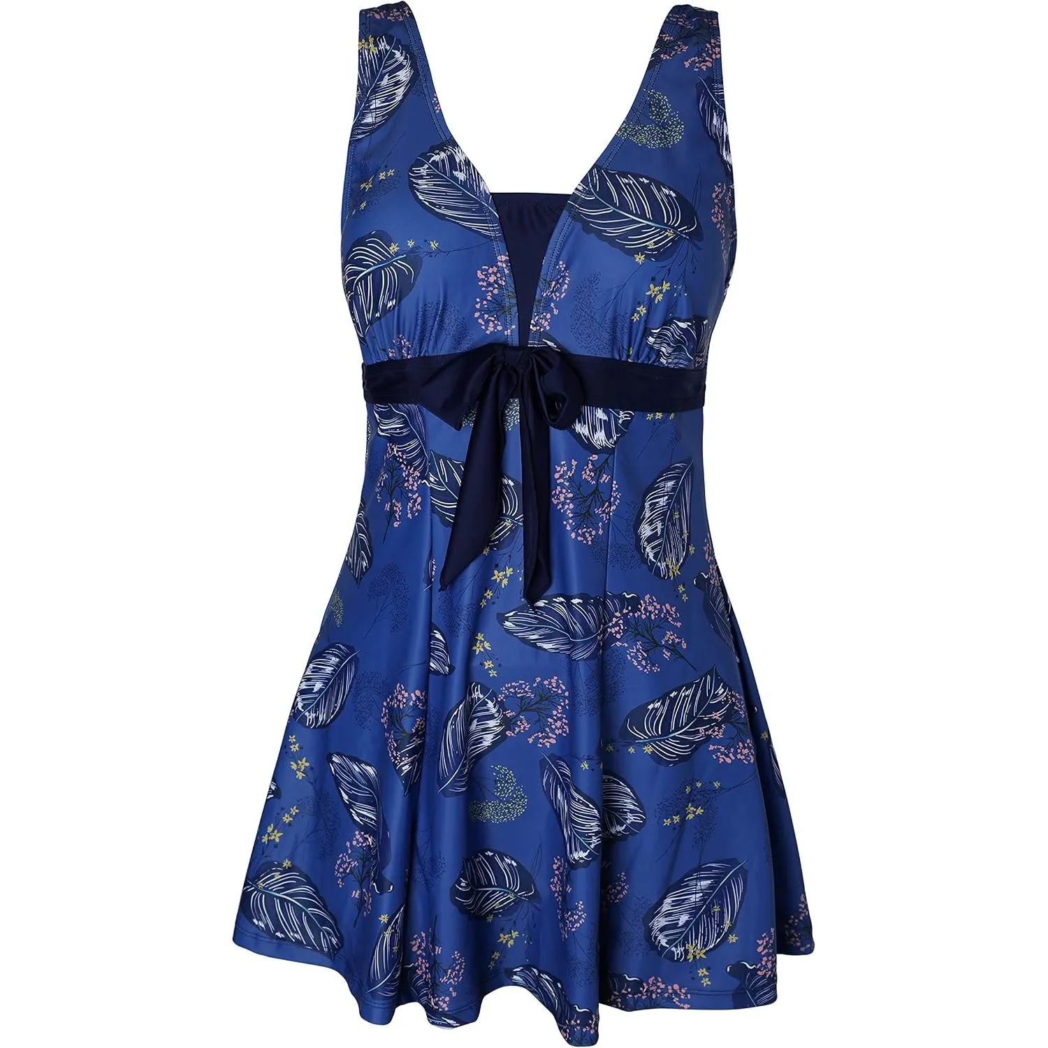 Ecupper Badeanzug Damen Elegant Einteiliger Badeanzug Mit Brustpolster Badeanzugkleid Baderock