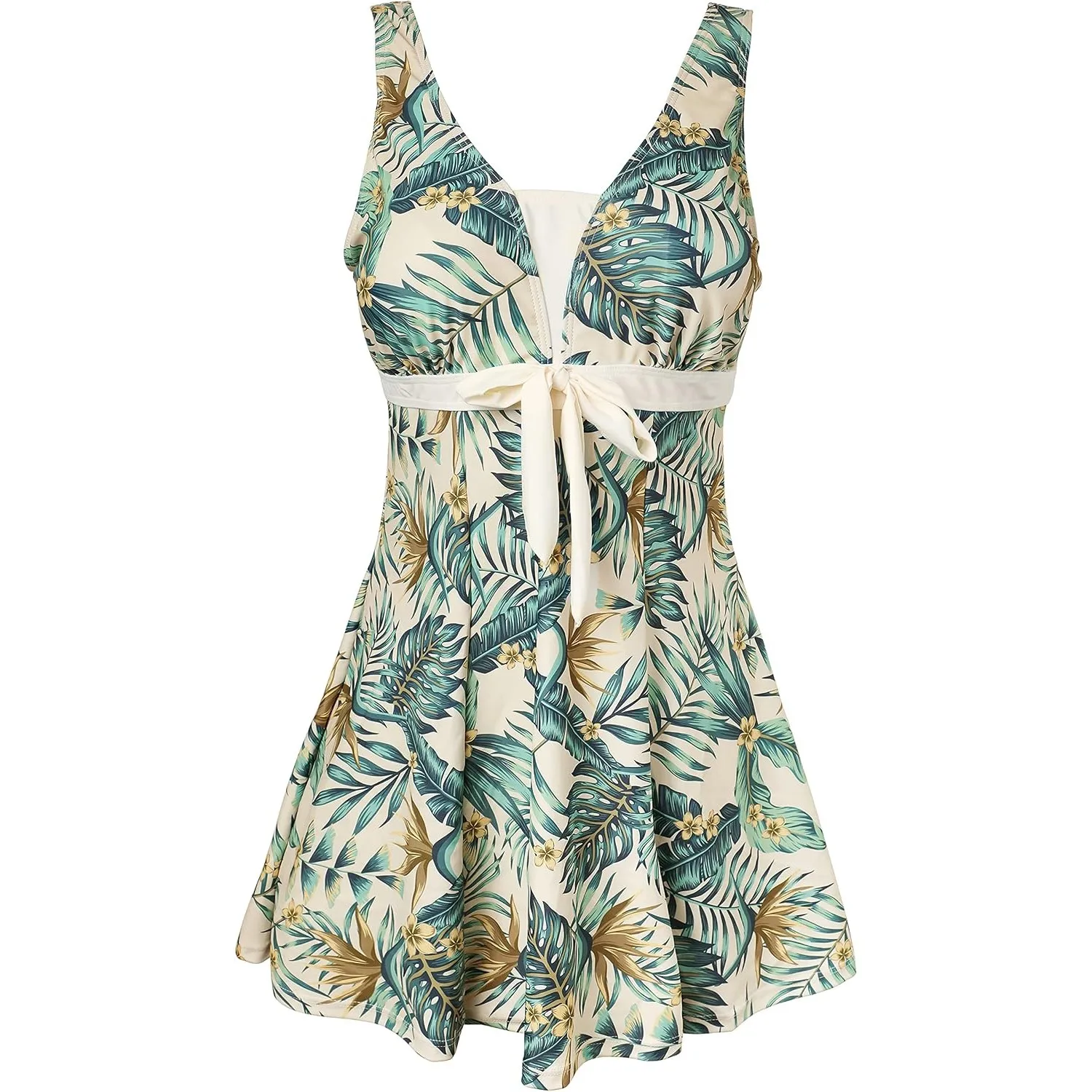 Ecupper Badeanzug Damen Elegant Einteiliger Badeanzug Mit Brustpolster Badeanzugkleid Baderock