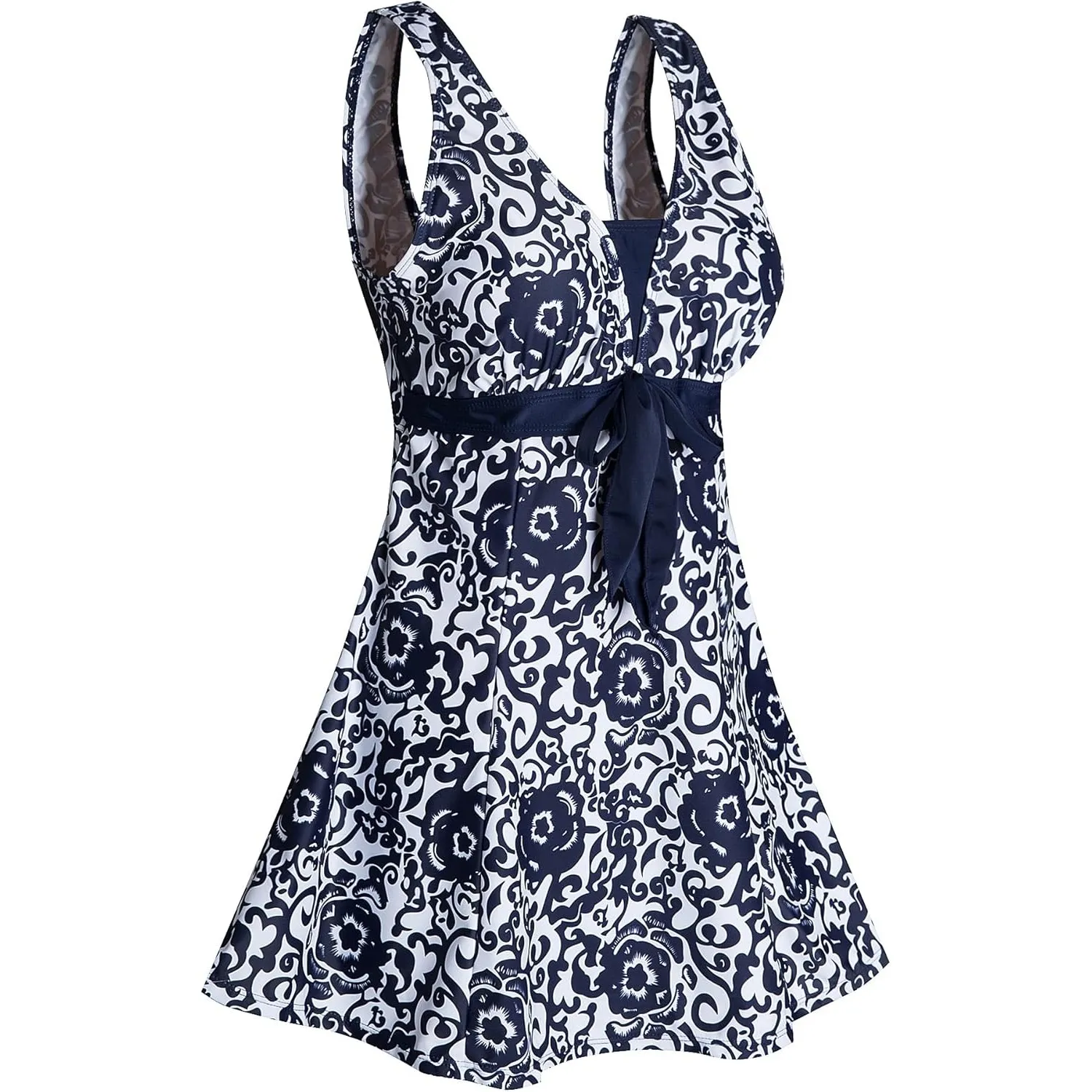 Ecupper Badeanzug Damen Elegant Einteiliger Badeanzug Mit Brustpolster Badeanzugkleid Baderock