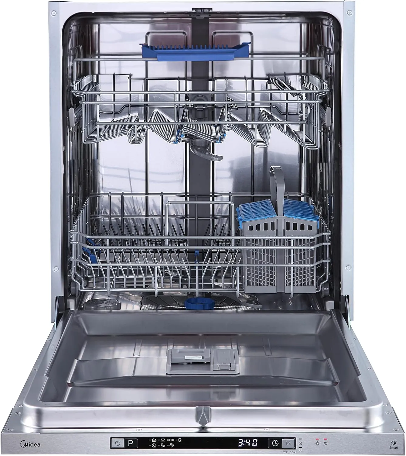 Midea SV 4.60 wi Dishwasher, Fully Integrated, 60 cm, 14 Place Settings, 8 Programmes, Automatic Door Opening, LED Display, Quiet, Full Water Protection, Dishwasher Can Be Integrated