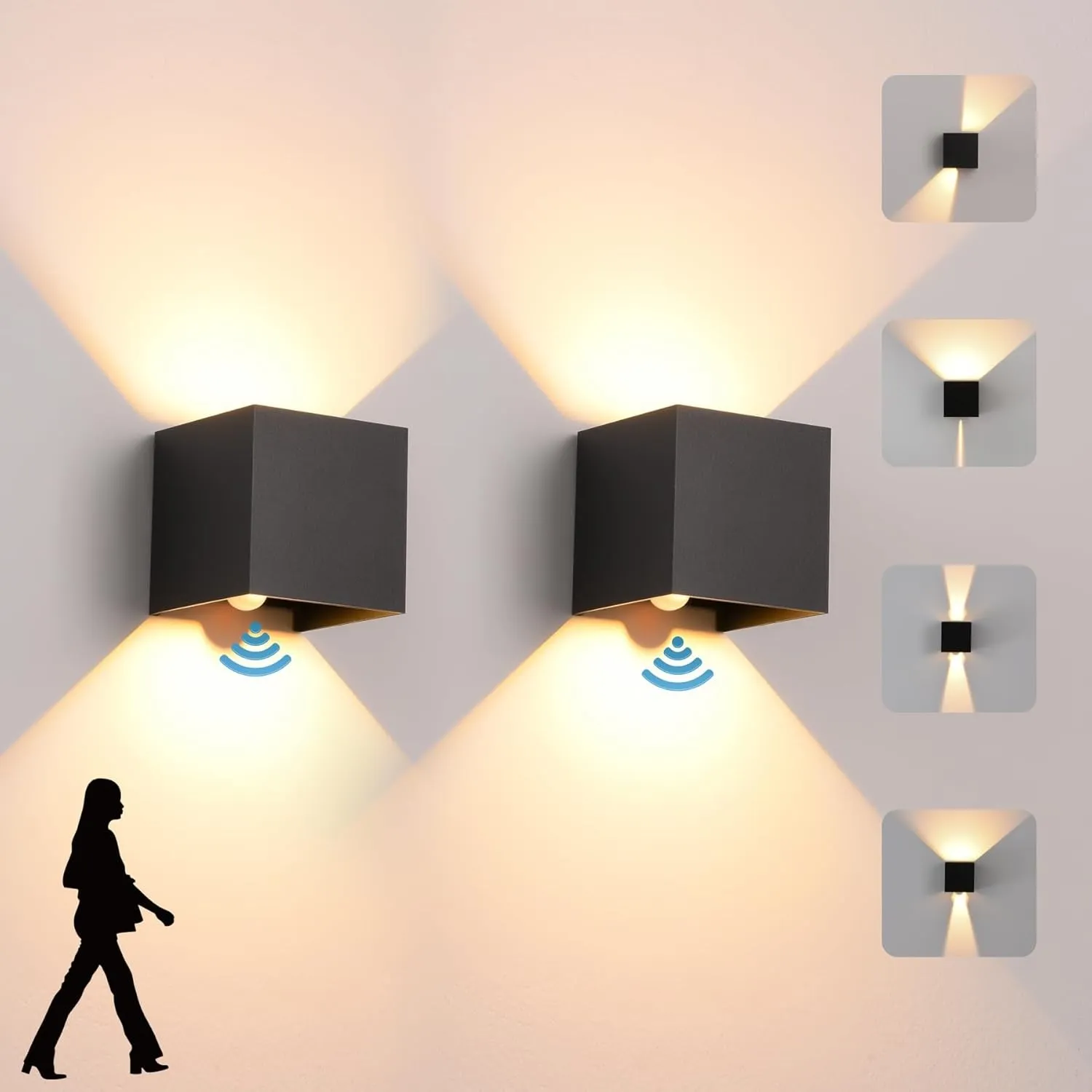 2 Pack LED Wandleuchte Innen/Aussen mit Bewegungsmelder,12W 3000K Warmweiß Wandlampe,IP 65 Wasserdichte Außenwandleucht…
