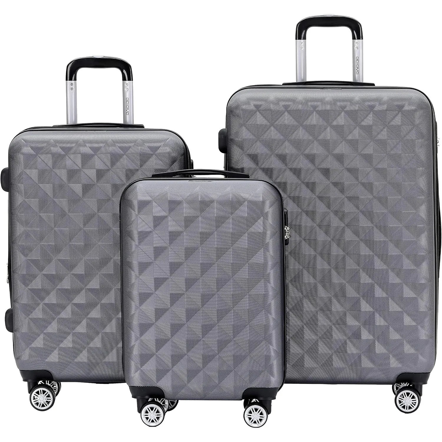 BEIBYE Zwillingsrollen 2066 Hartschale Trolley Koffer Reisekoffer Gepäck M-L-XL-Set (Business Grey, Set)