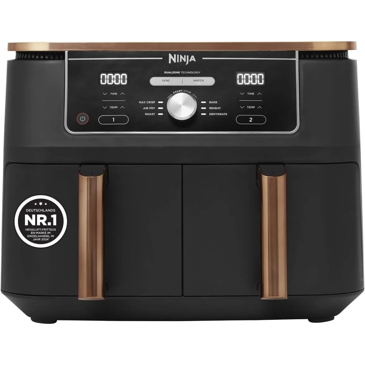 Ninja Foodi MAX Dual Zone Heißluftfritteuse, 9,5 L, 6-in-1, Kupfer/Schwarz