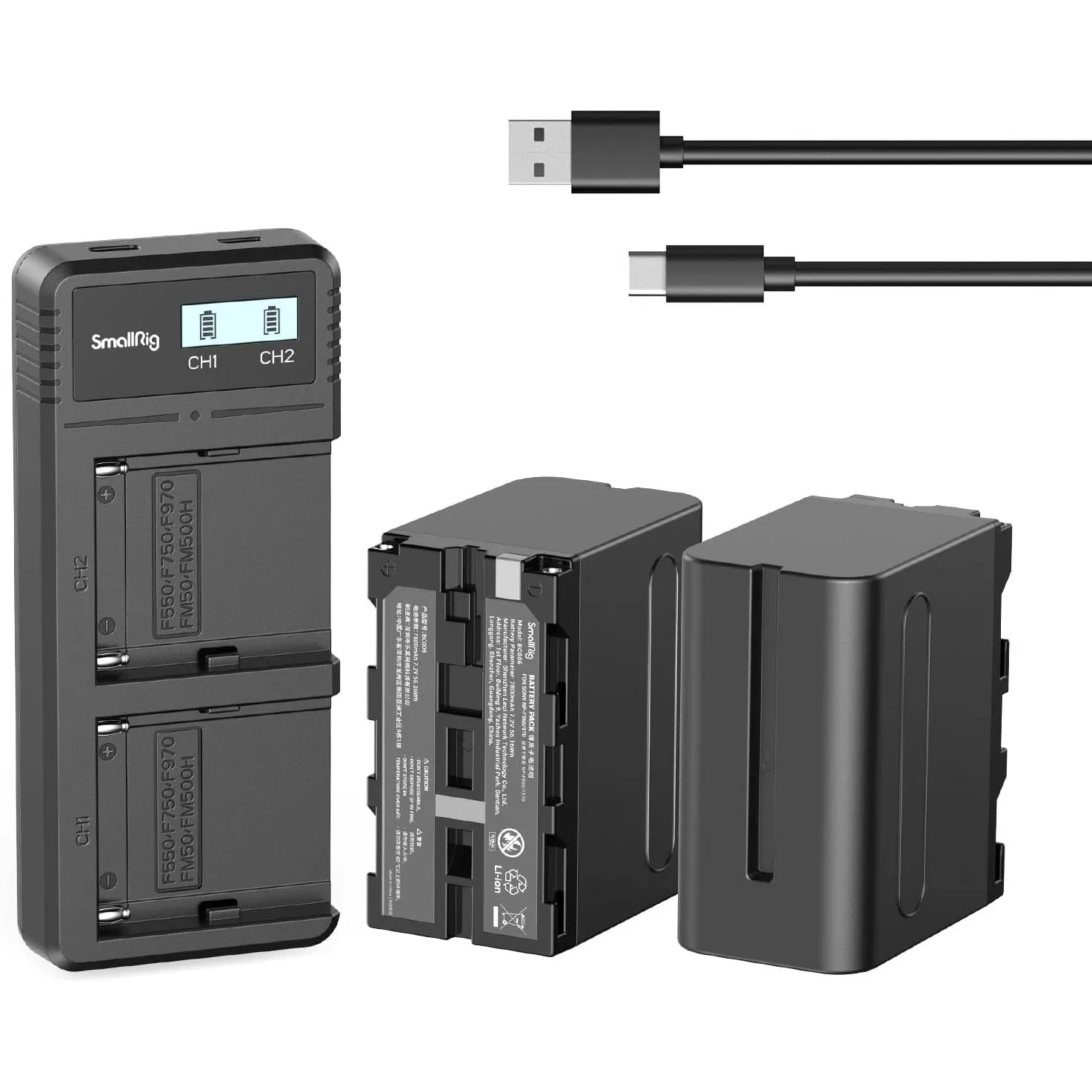 SMALLRIG Ladegerät Battery Ersatzbatterien (2 Stück) 7800mAh für NP-F970