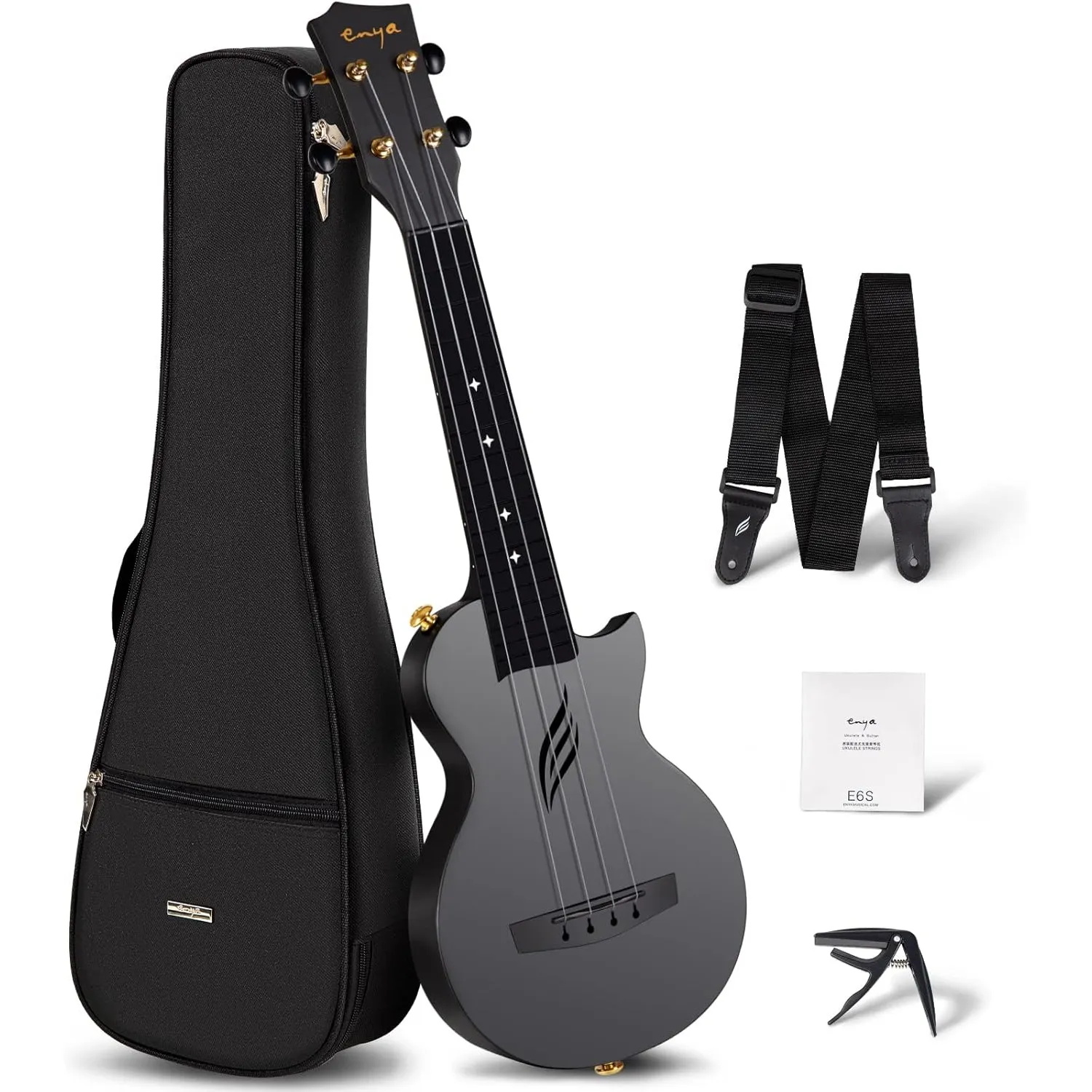 Enya Ukulele Sopran Nova U 21 Zoll Mini Kohlefaser | Wasserdicht Ukulele mit Ukulele Anfänger Set Inkl Ukulelen Konzert…