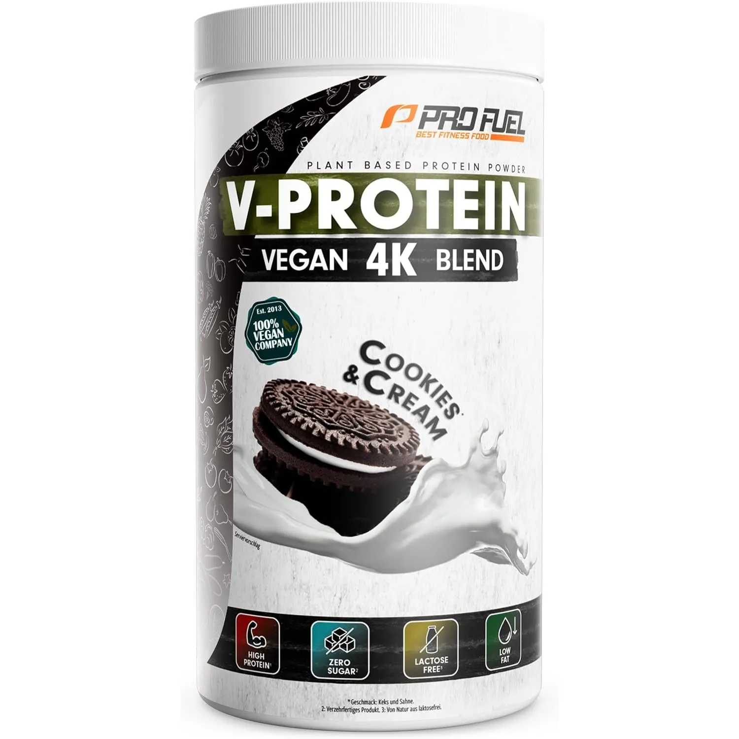 Vegan Protein Pulver COOKIES & CREAM 750g – V-PROTEIN 4K Blend - Unglaublich lecker & cremig - Aus Sonnenblumen, Soja, …