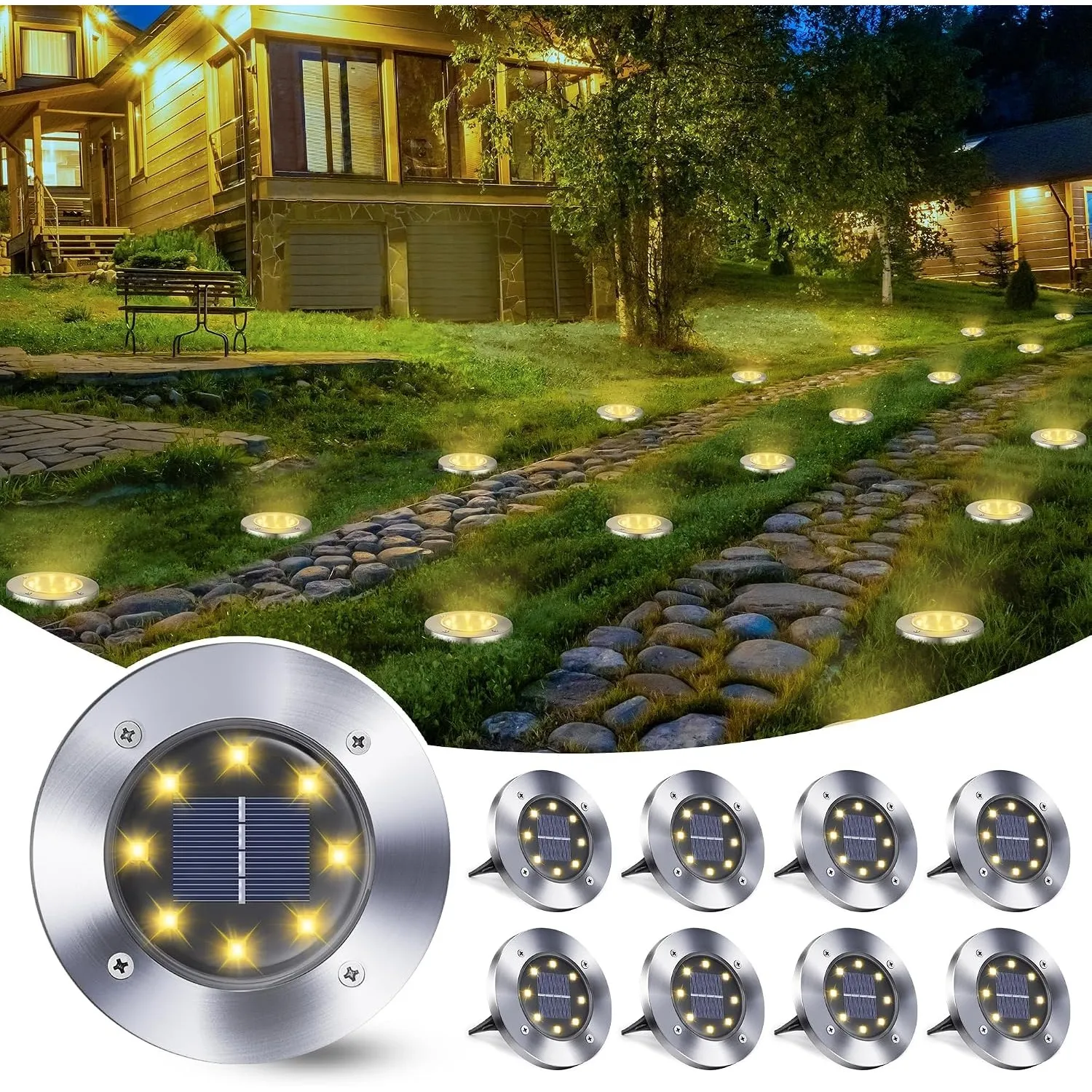Qedertek Solar Bodenleuchten Aussen Garten - 8 Stück 8 LED Solarleuchten Außenleuchte Warmweiß, Led Solar Gartenleuchte…