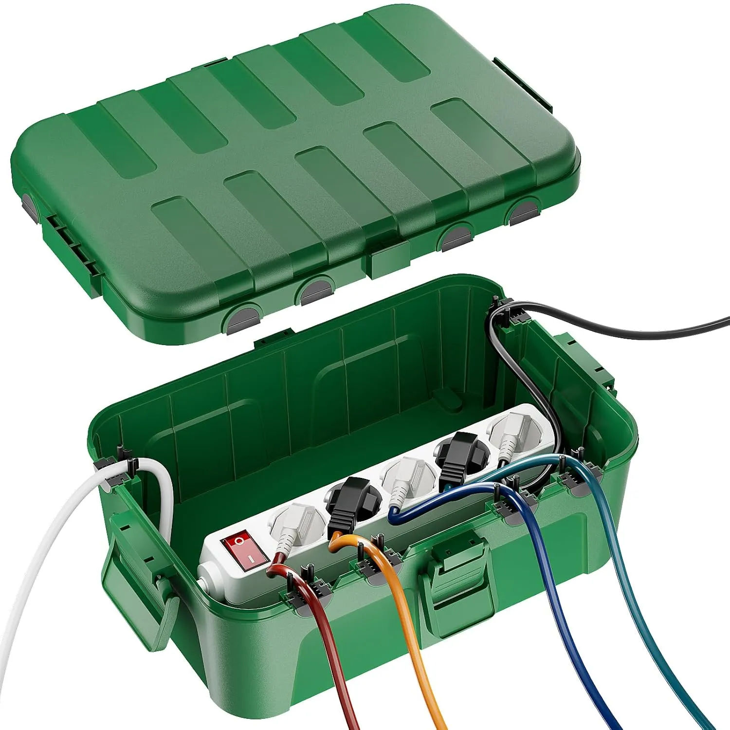RESTMO Extra große wasserdichte Kabelbox, IP54 wasserdicht, Outdoor-Kabelsicherheitsbox, wetterfester Elektrokasten zum Schutz von Steckdosenleisten, Außensteckern (32 x 22 x 13 cm) - Grün